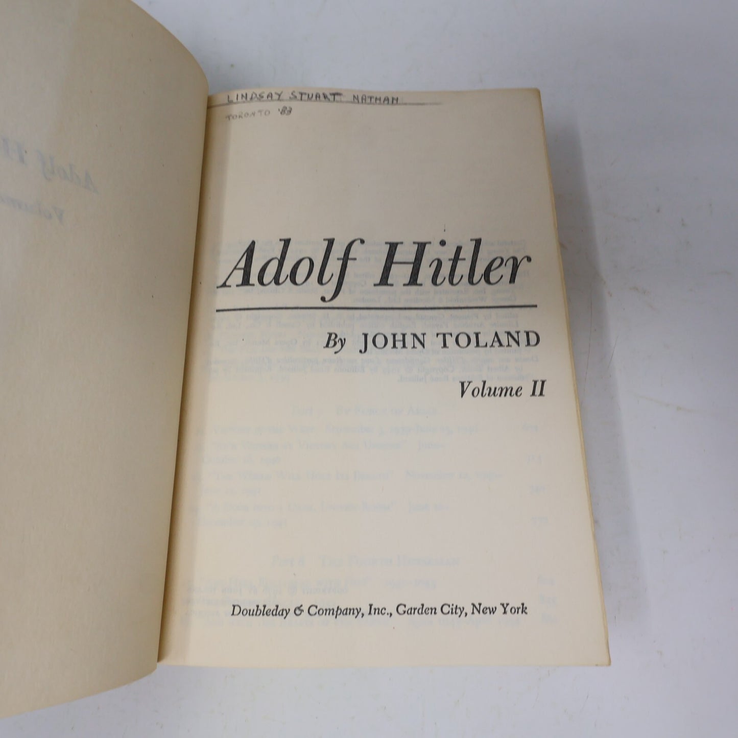 1976 Adolf Hitler Volume 2 John Toland Biography Memoir History Doubleday 70s HC