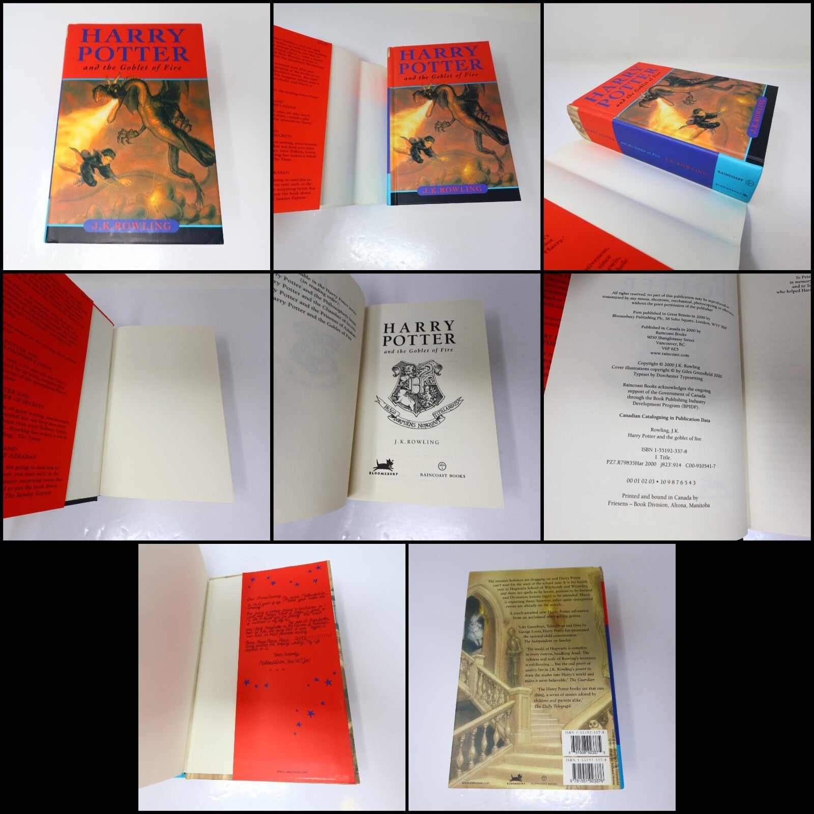 Harry Potter #1-7 Lot All Hardcover Dust Jacket JK Rowling Raincoast Bloosmbury