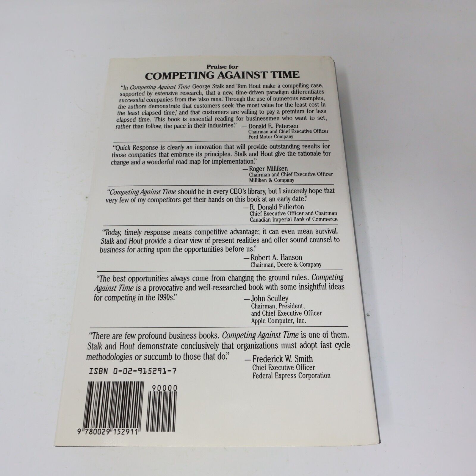 Competing Against Time George Stalk Thomas M. Hout 1990 Free Press Hardcover 90s