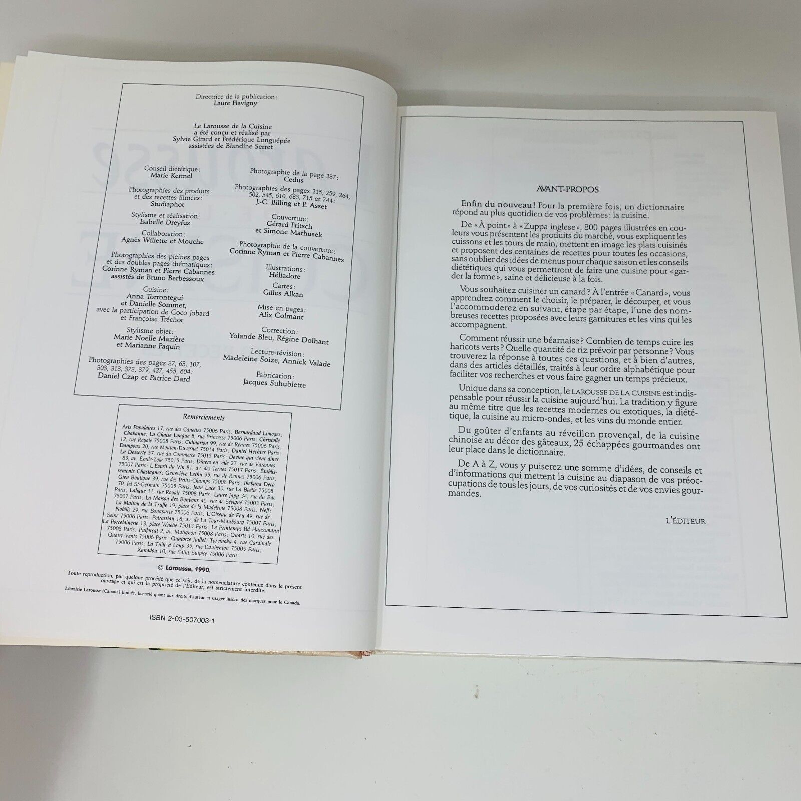 1990 Larousse de la Cuisine 1500 Recettes Livre Laure Flavigny Français Cookbook