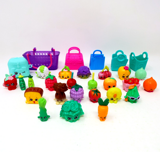 Lot of 24 Shopkins Figures Toys Mixed Fruits Vegetables Peach Apple Onion Moose