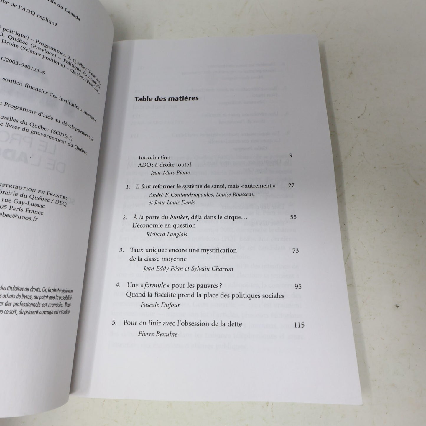 2003 Adq à Droite Toute! le Programme de l'Adq Expliqué Jean-Marc Piotte Hmh PB
