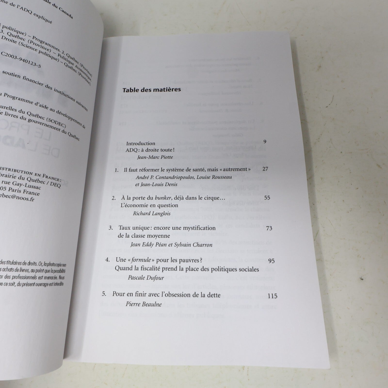 2003 Adq à Droite Toute! le Programme de l'Adq Expliqué Jean-Marc Piotte Hmh PB