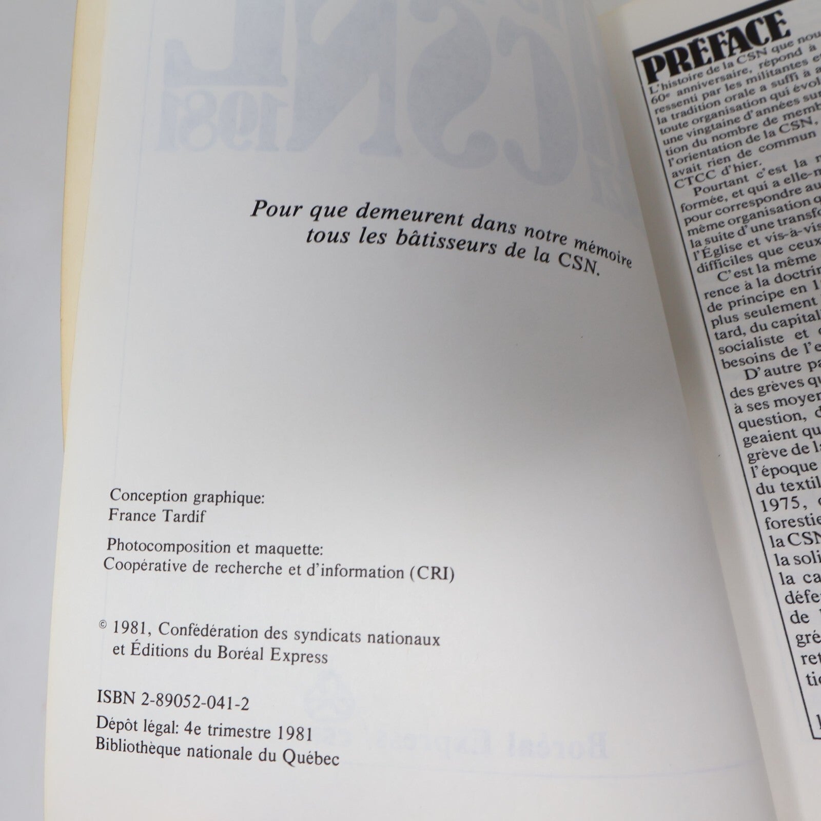 1981 Histoire de la Csn 1921-1981 Jacques Rouillard Boréal Syndicalisme Français