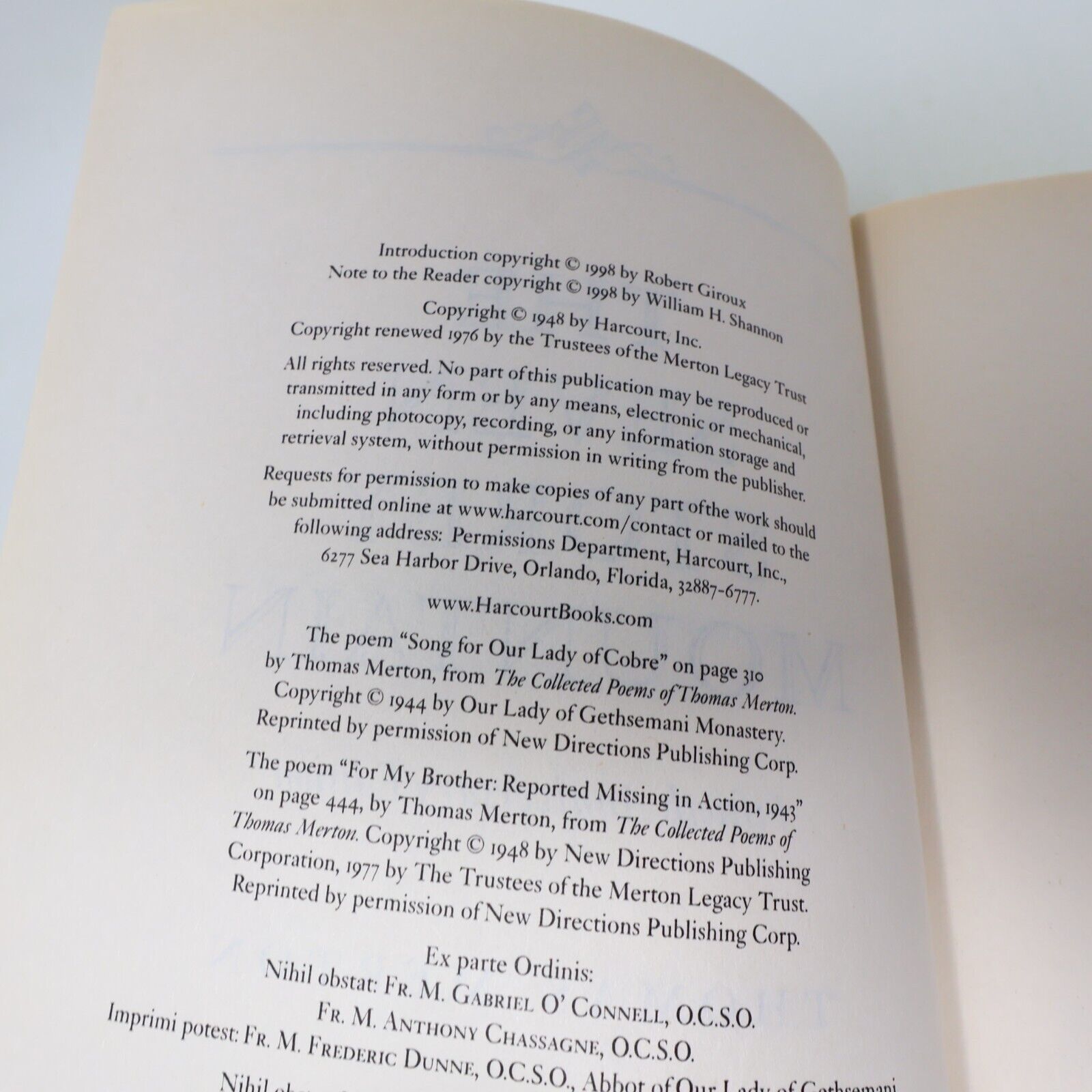 1999 The Seven Storey Mountain Thomas Merton Harcourt Paperback Biography Book