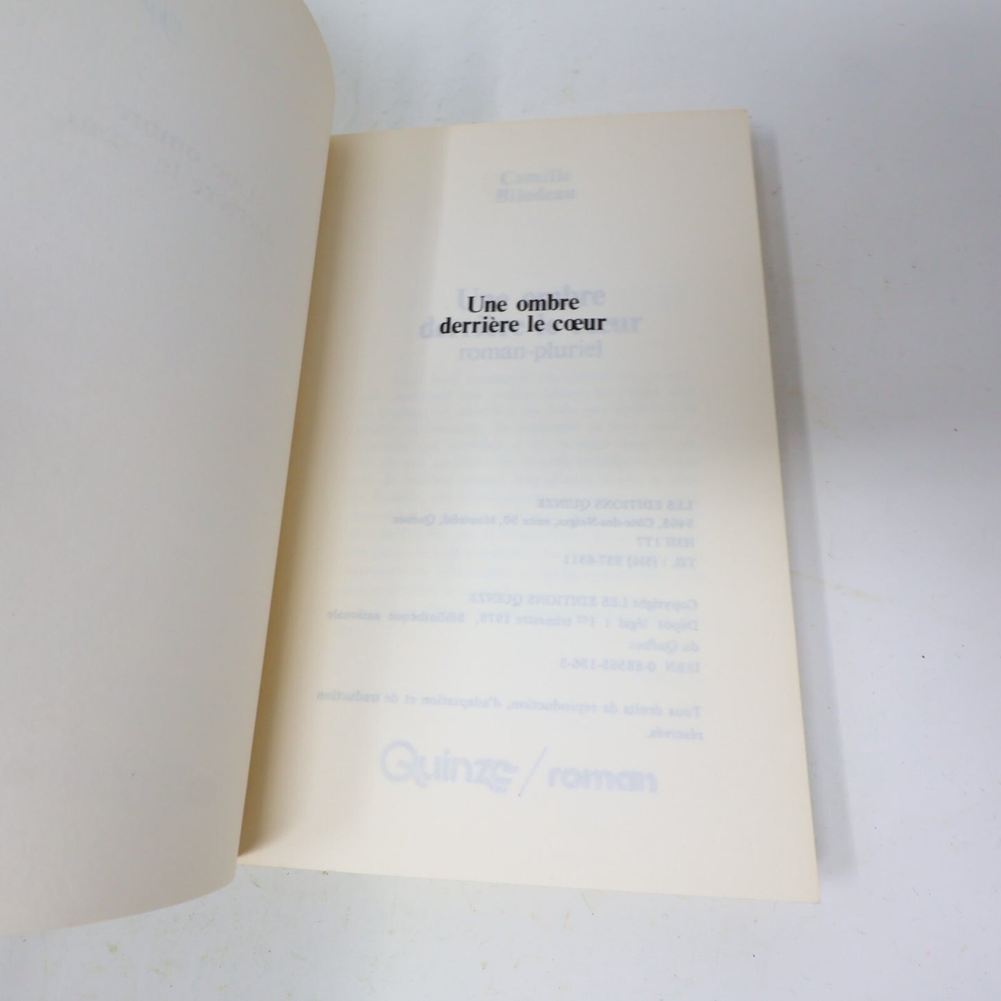 1979 Une Ombre Derrière le Cœur Roman-Pluriel Camille Bilodeau Contre-Culture PB