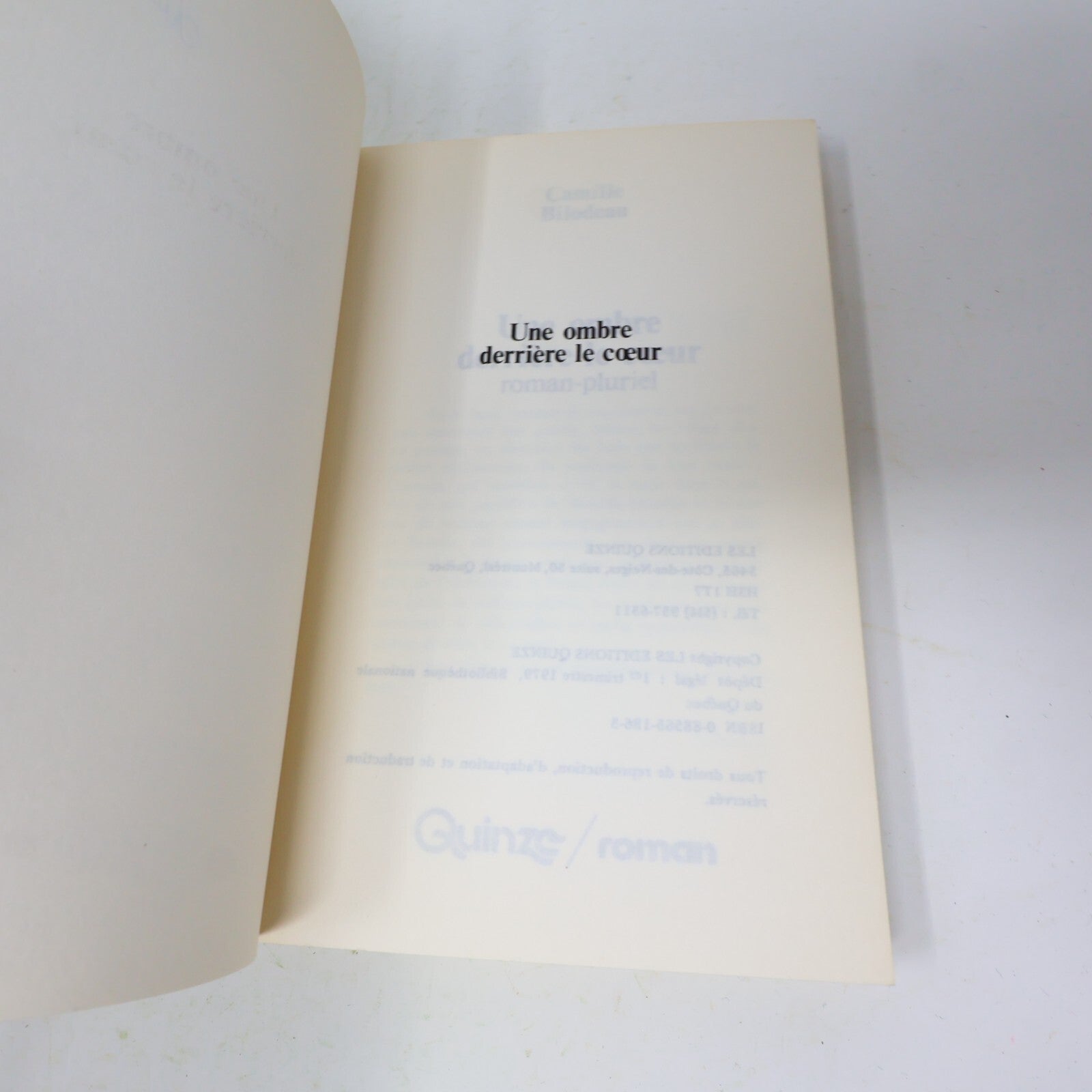 1979 Une Ombre Derrière le Cœur Roman-Pluriel Camille Bilodeau Contre-Culture PB