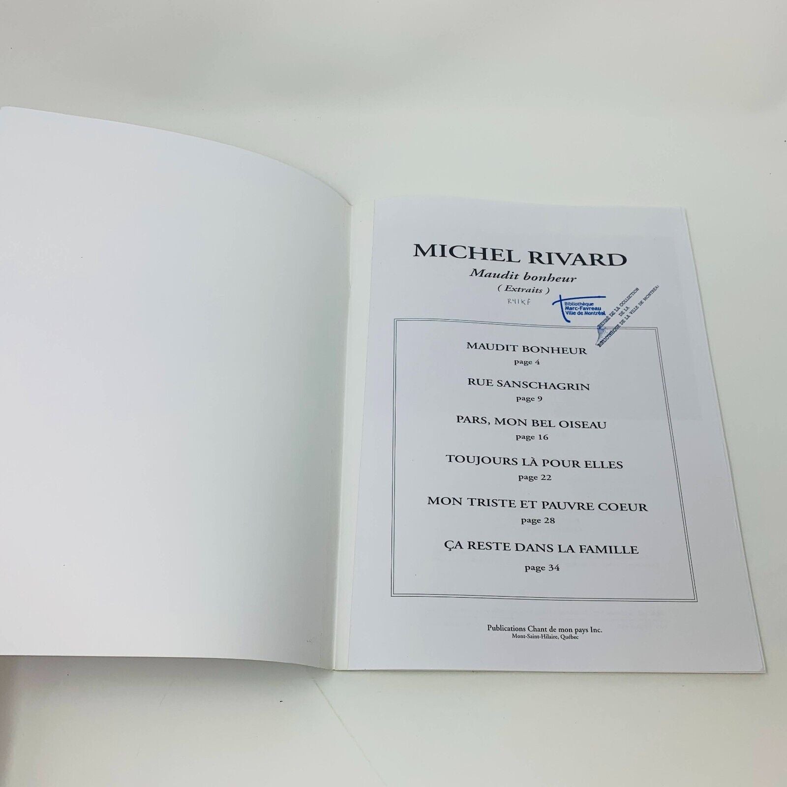 1999 Michel Rivard Maudit Bonheur Extraits Partitions Songbook Québec Français