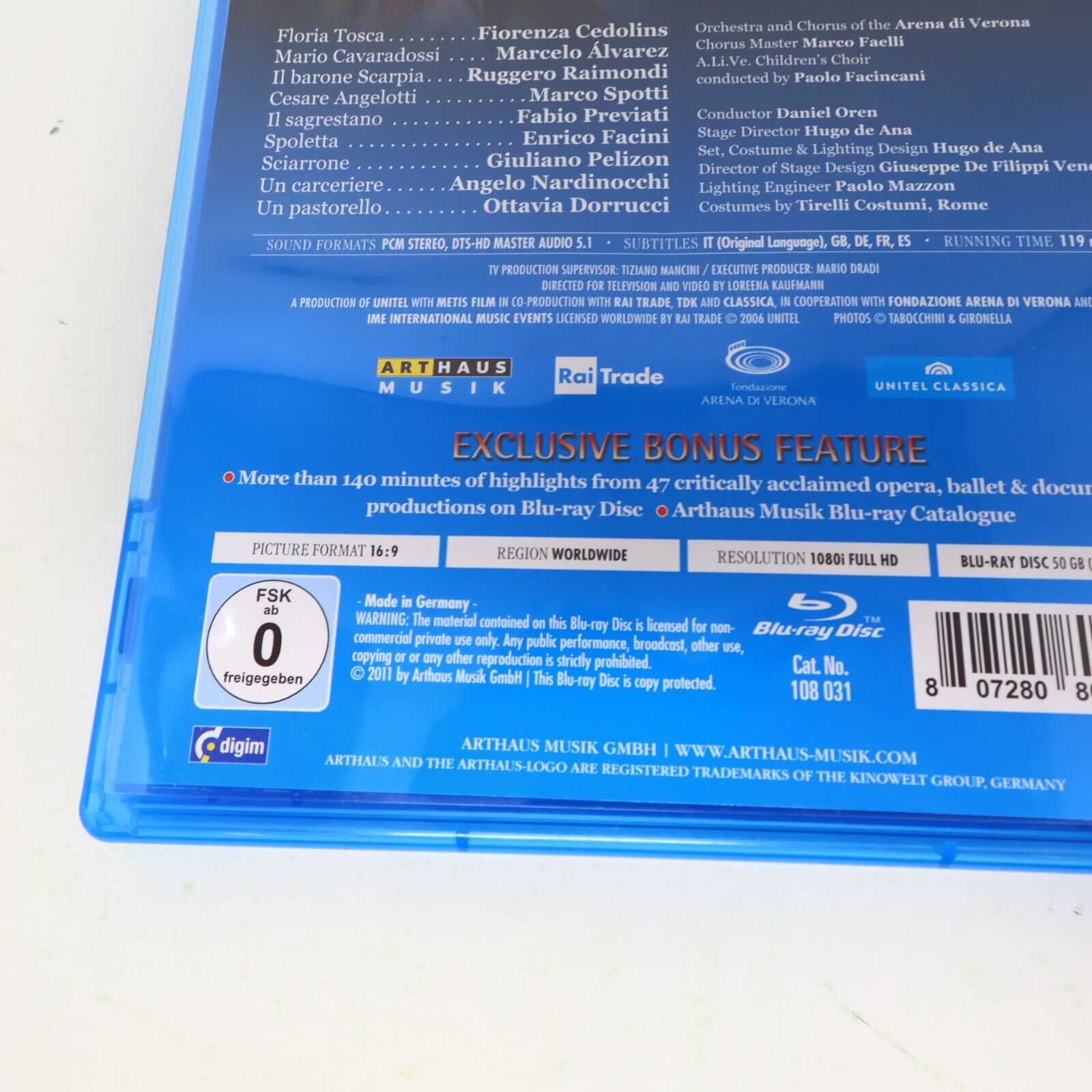 Giacomo Puccini Tosca Arena di Verona Orchestra 2011 Blu-Ray Daniel Oren Tested