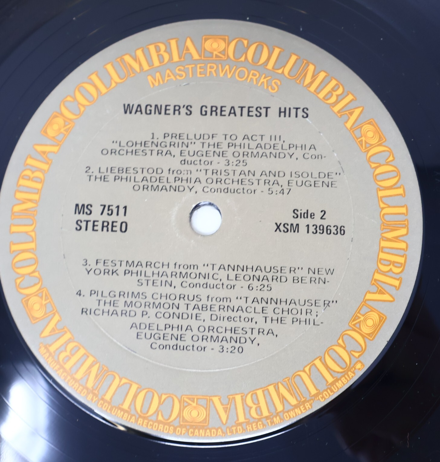 Wagner Greatest Hits Bernstein Szell Ormandy Masterworks LP Record Vinyl MS 7511