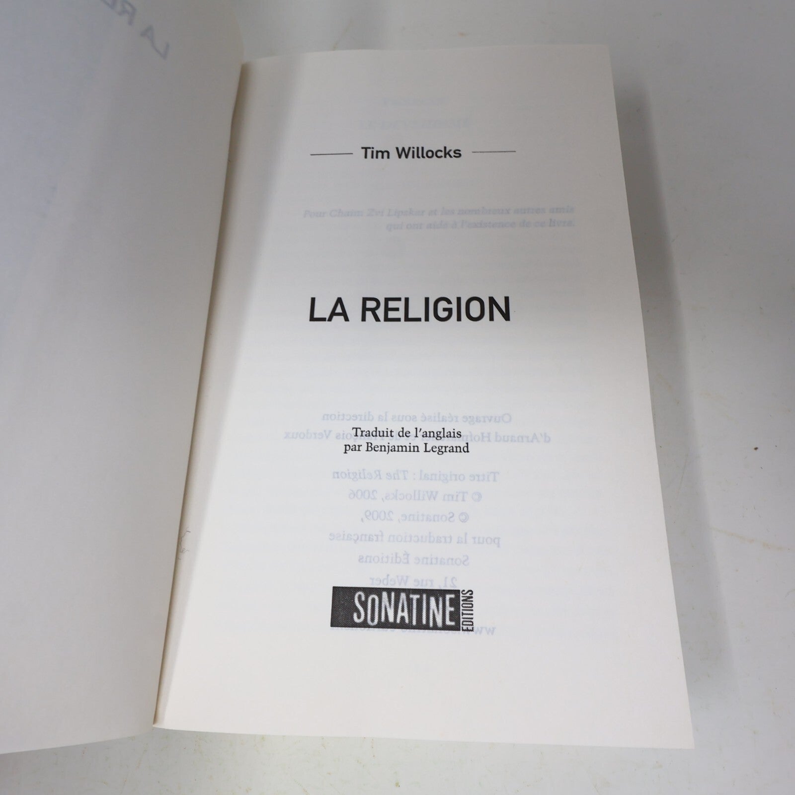 2009 La Religion Tim Willocks Sonatine Fiction Historique Français Paperback PB