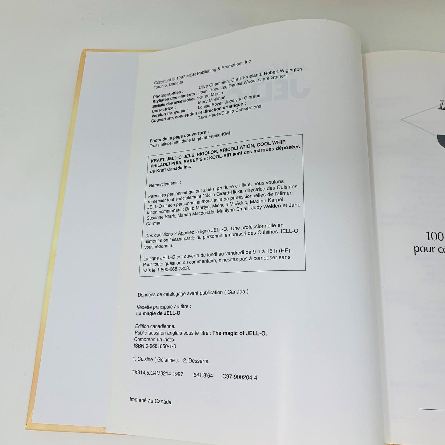 1997 La Magie de JELL-O Desserts et goûters 100 Recettes Livre Cuisine Français