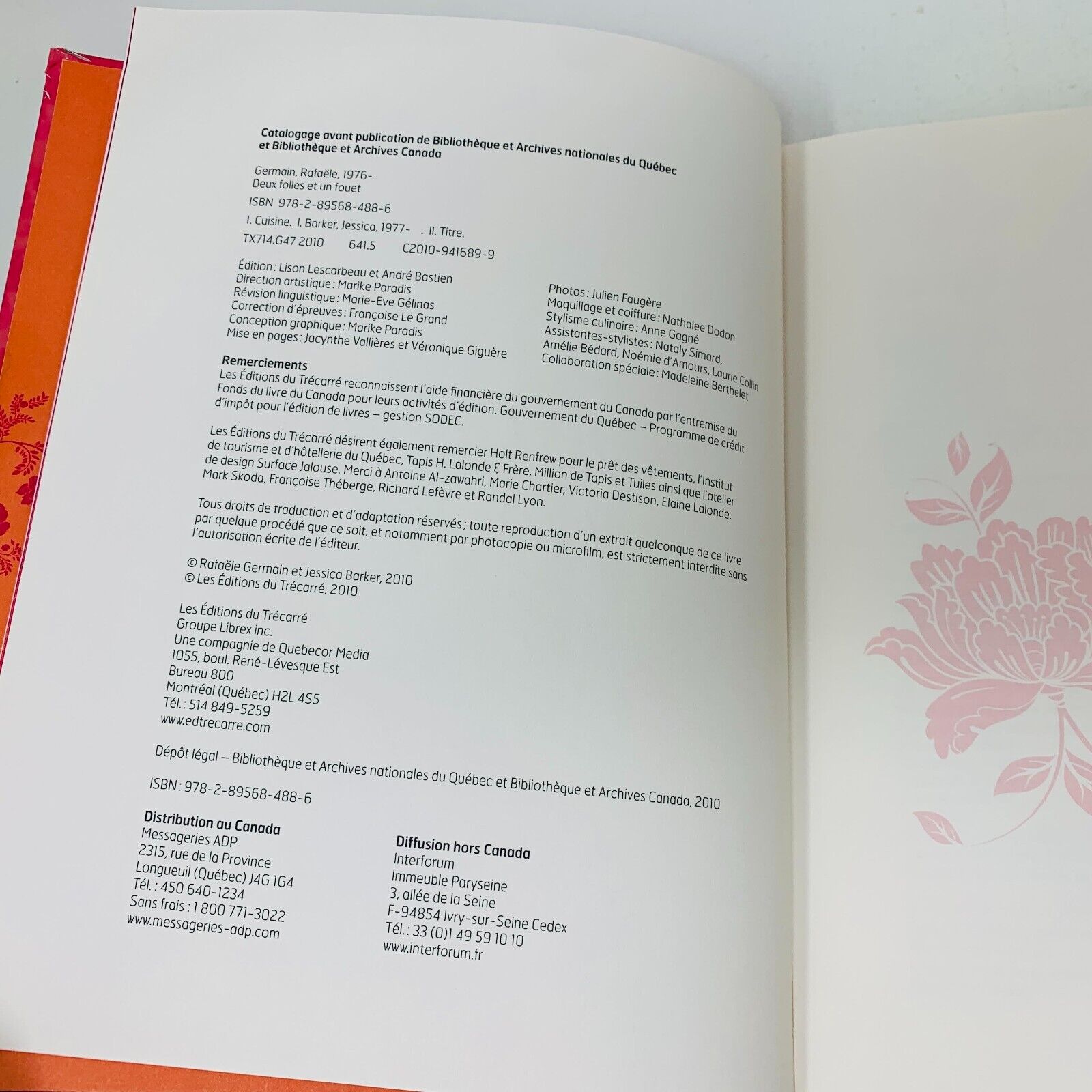 2010 Deux Folles et un Fouet Jessica Barker Raphaële Germain Livre de Recettes