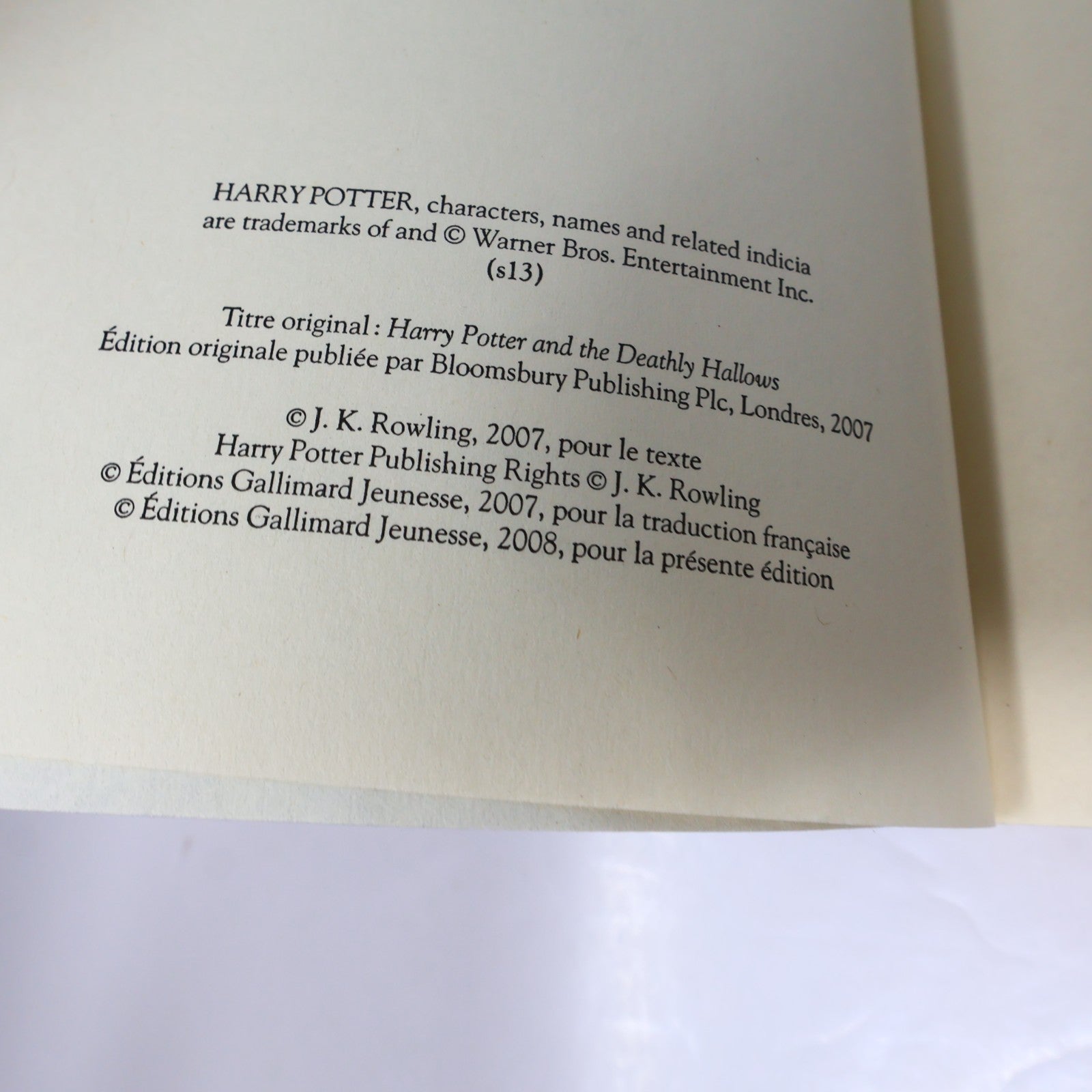 Harry Potter et les Reliques de la Mort J. K. Rowling Gallimard 2013 PB Français