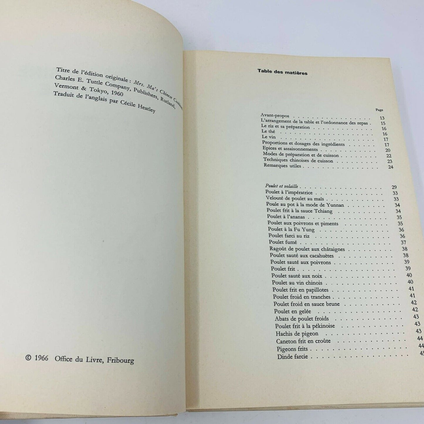 1966 Ma Cuisine Chinoise Madame Ma Office du Livre Recettes Français Cookbook