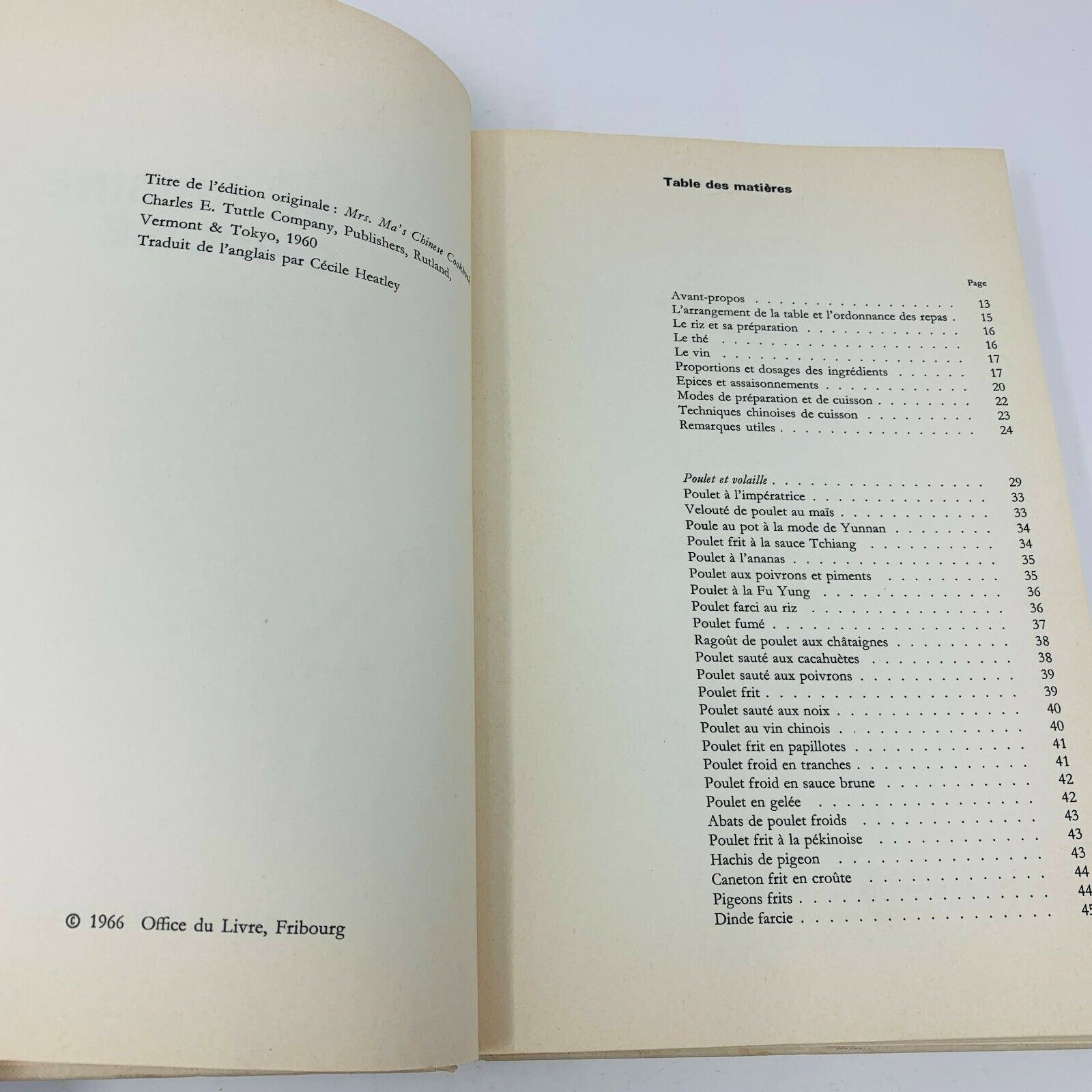 1966 Ma Cuisine Chinoise Madame Ma Office du Livre Recettes Français Cookbook