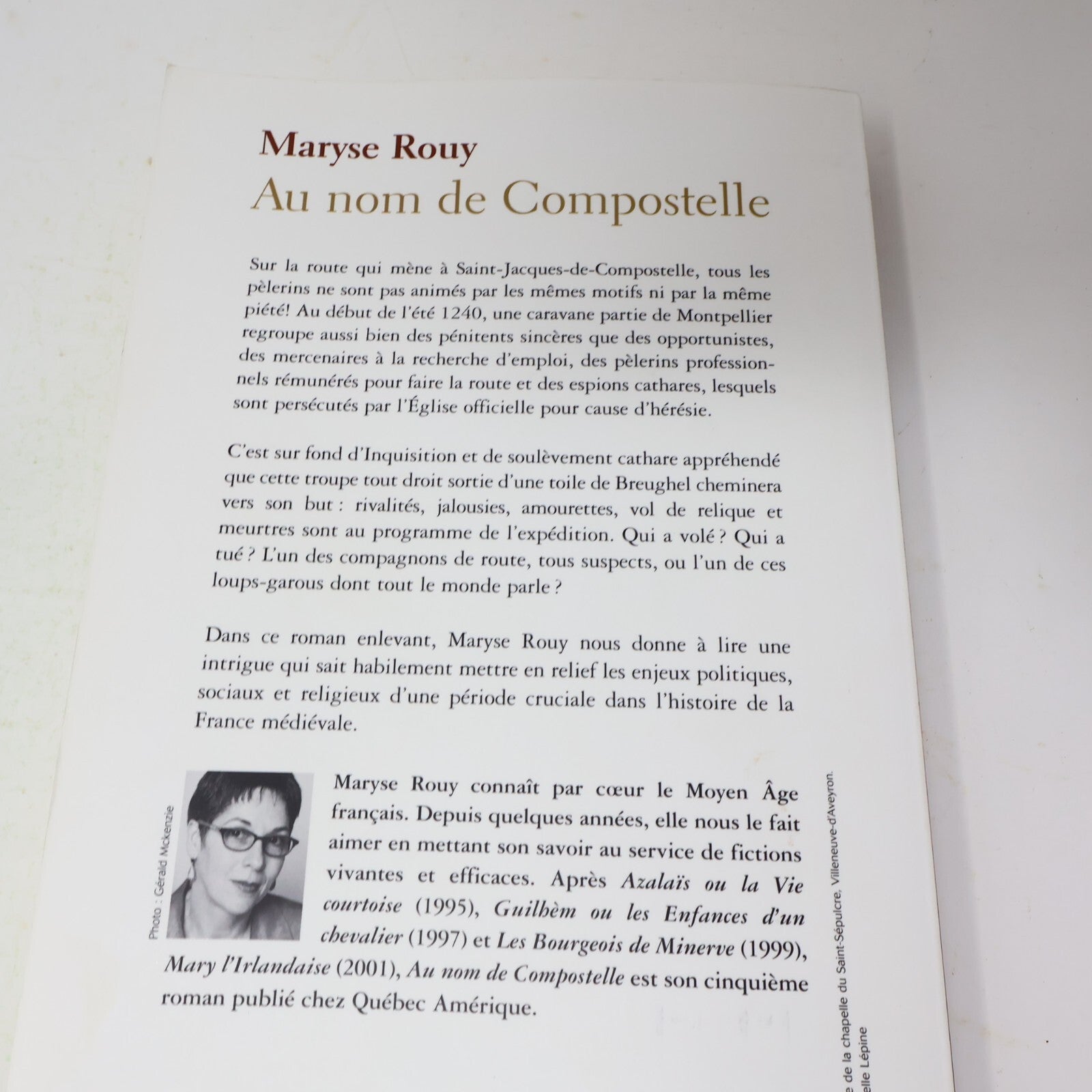 2003 Au Nom de Compostelle Maryse Rouy Québec Amérique Fiction Historique Livre