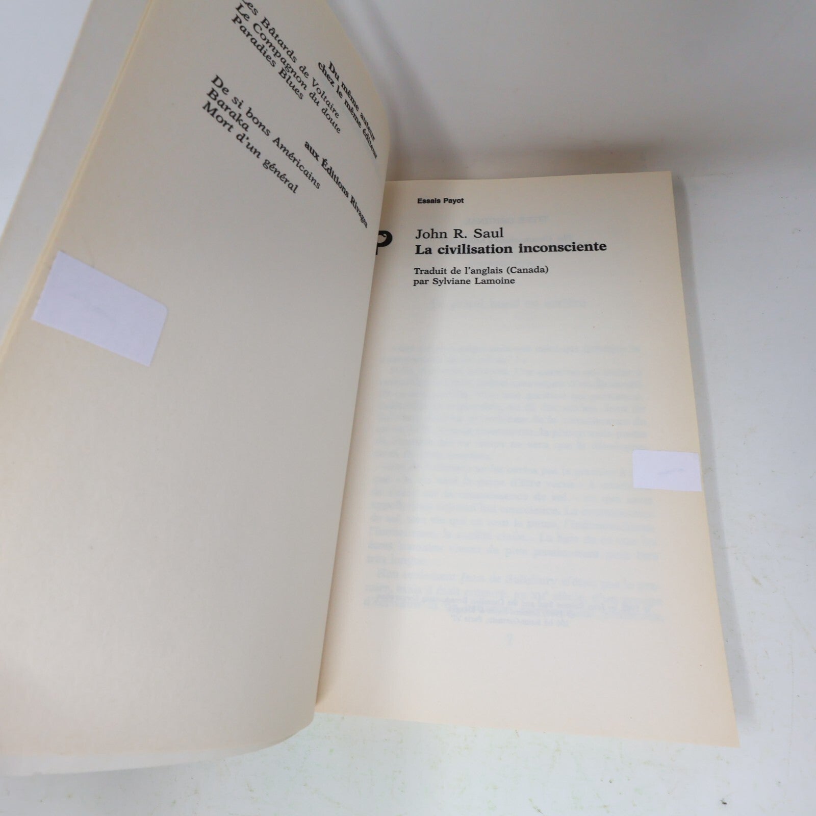 John Saul La Civilisation Inconsciente Le Compagnon du Doute Lot 2 Livres French