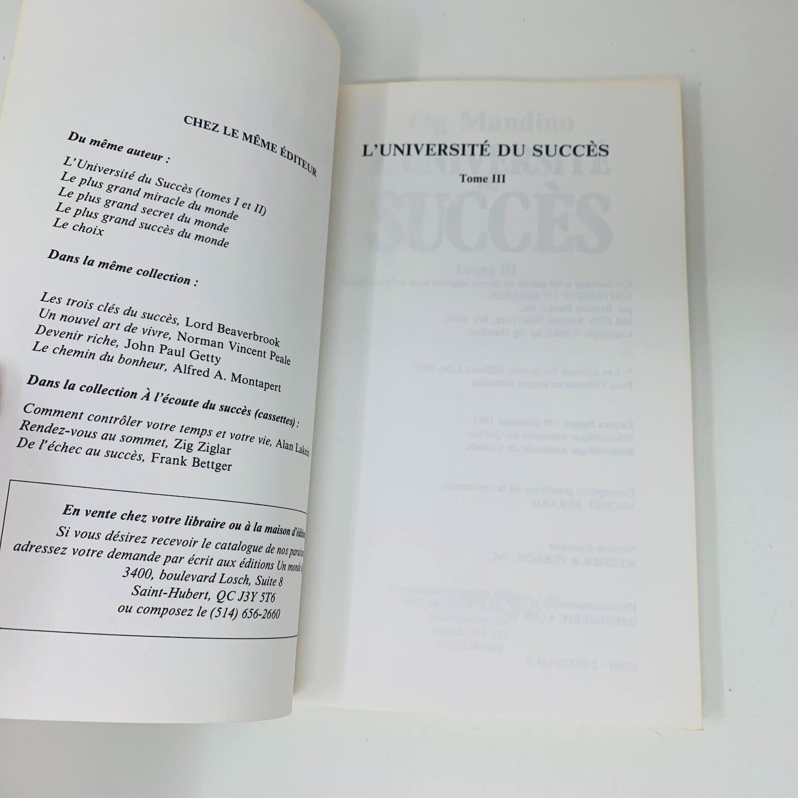 1987 L'Université du Succès Tome #2-3 Og Mandino Un Monde Différent Lot Livres
