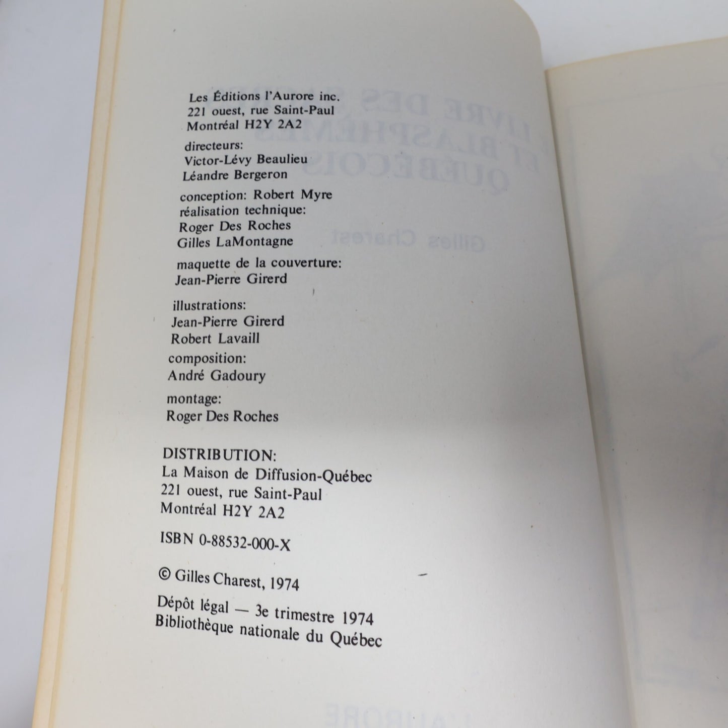 1974 Le Livre des Sacres et Blasphèmes Québécois Gilles Charest L'Aurore Société