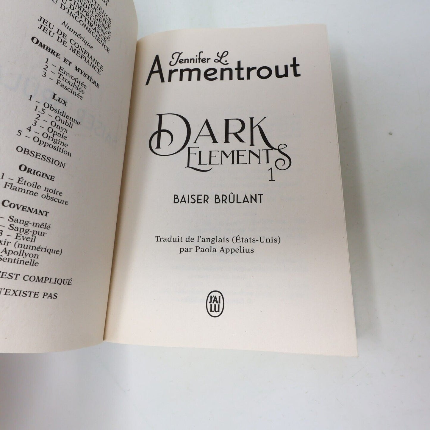 Dark Elements #1 Baiser Brûlant Jennifer Armentrout 2020 J'ai Lu Français Livre