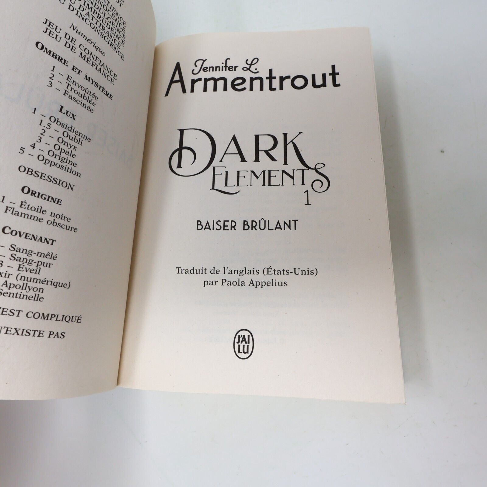 Dark Elements #1 Baiser Brûlant Jennifer Armentrout 2020 J'ai Lu Français Livre