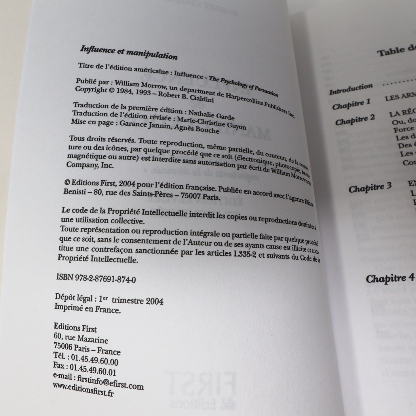 Influence et Manipulation Dr Robert B. Cialdini 2004 PB Techniques de Persuasion