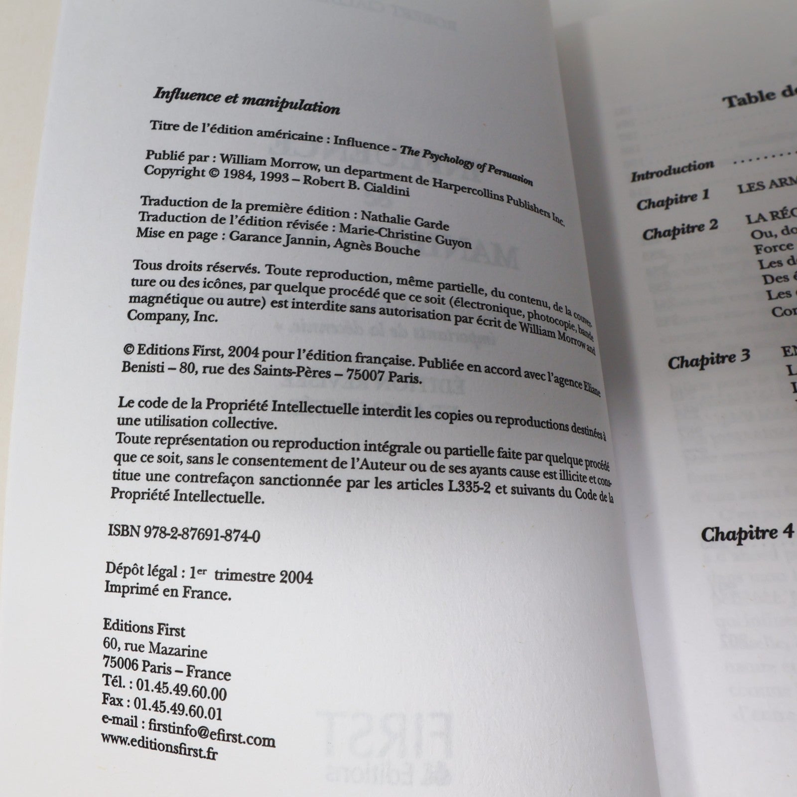 Influence et Manipulation Dr Robert B. Cialdini 2004 PB Techniques de Persuasion