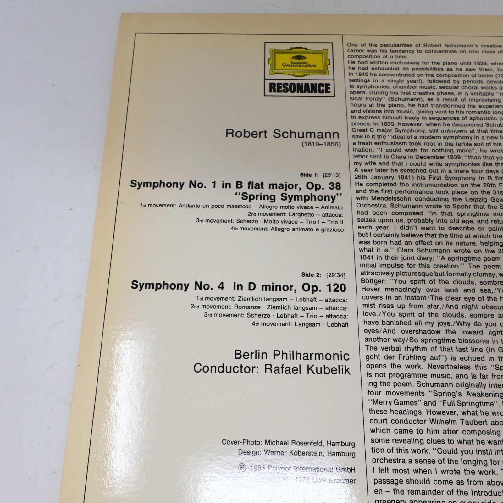Robert Schumann Rafael Kubelik Berliner Symphonie #1 4 LP 1974 Record 2535 116