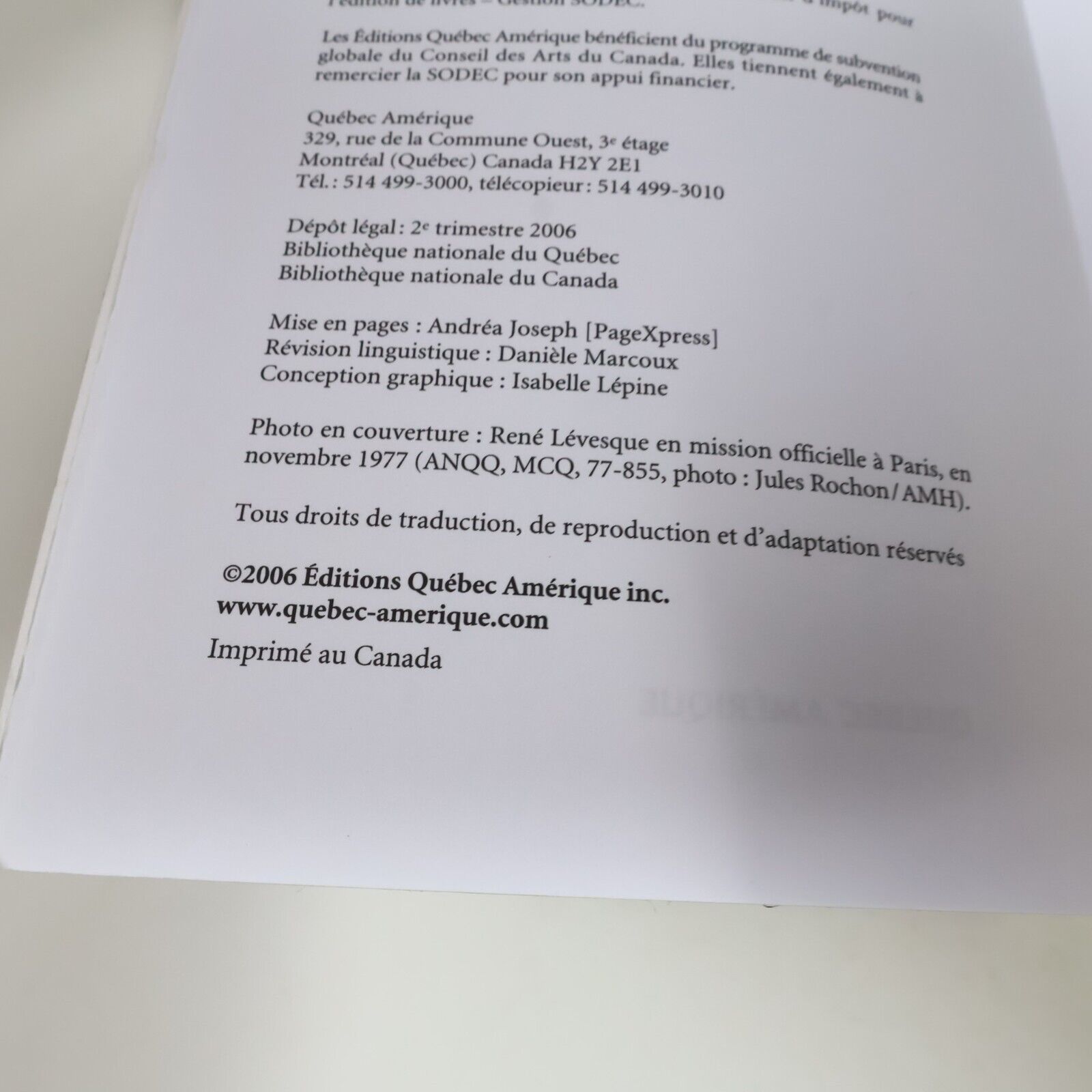 2006 Derrière les Portes Closes de Martine Tremblay René Lévesque Biographie PB