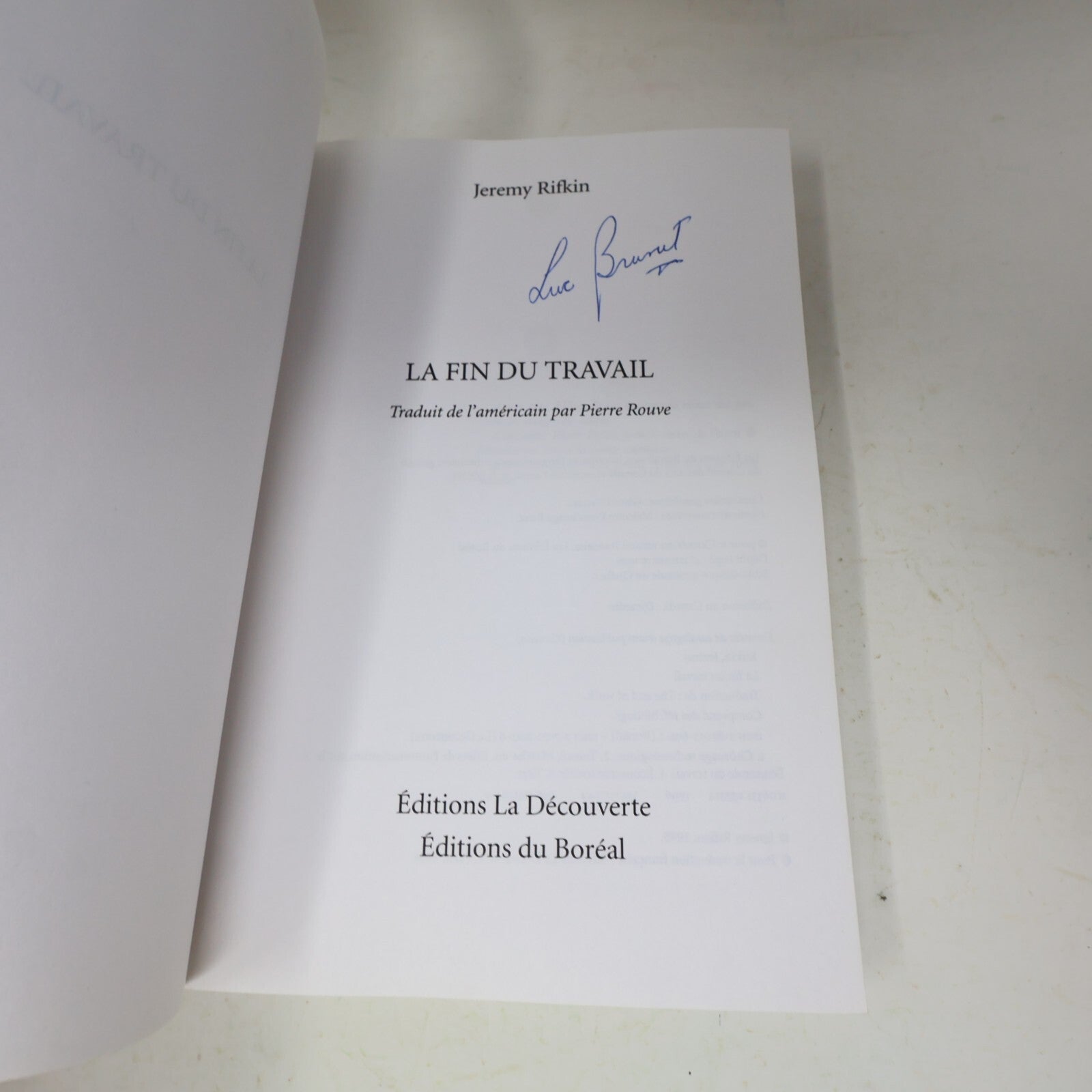 1996 La Fin du Travail Jeremy Rifkin Boréal Affaires Société Français Paperback