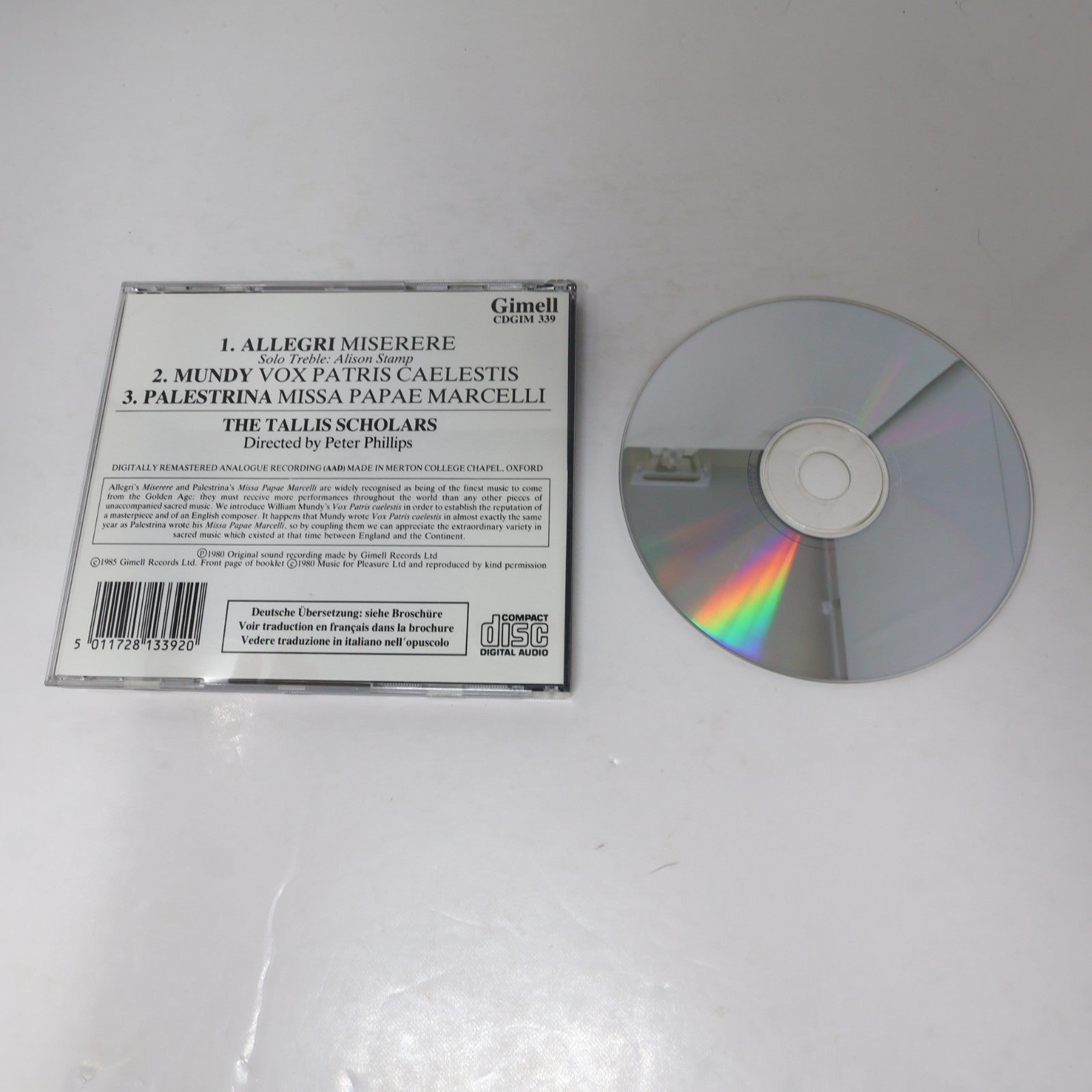 Allegri Miserere CD William Mundy/Palestrina/The Tallis Scholars/Peter Phillips