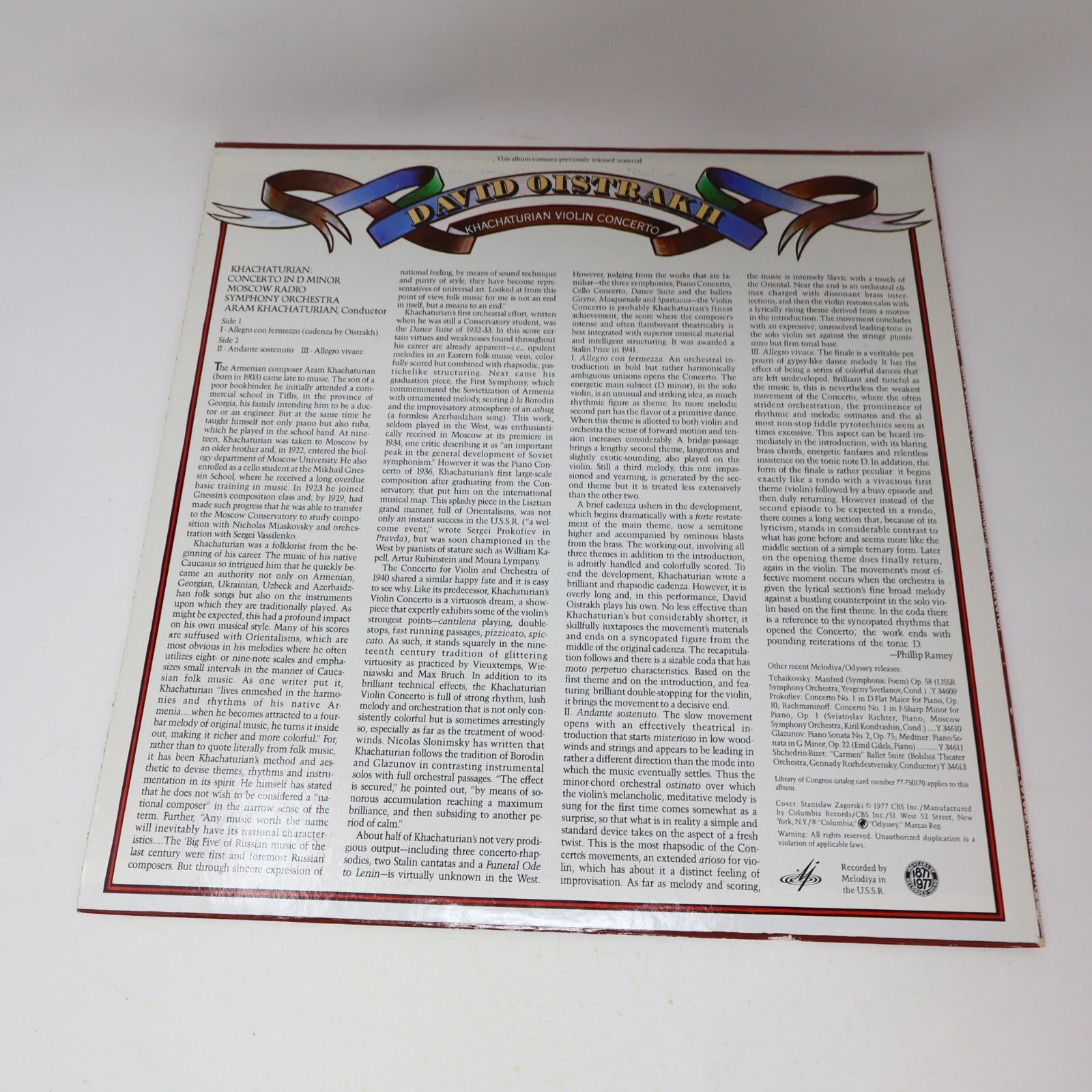 David Oistrakh Khachaturian Violin Concerto Moscow Radio Symphony Record Y 34608