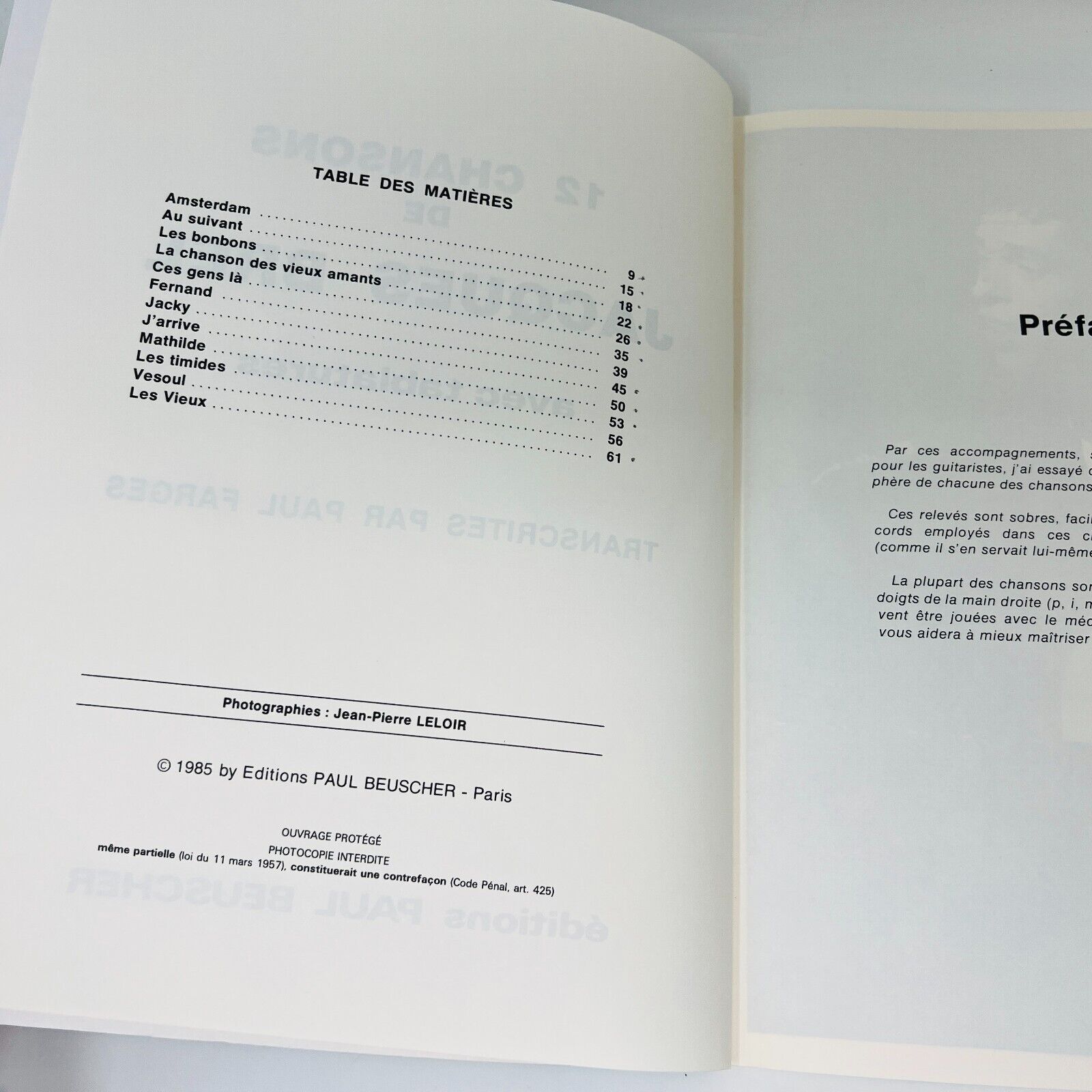 1985 Brel Partitions/Songbook Éditions Paul Beusher-Arpège PB French/Français