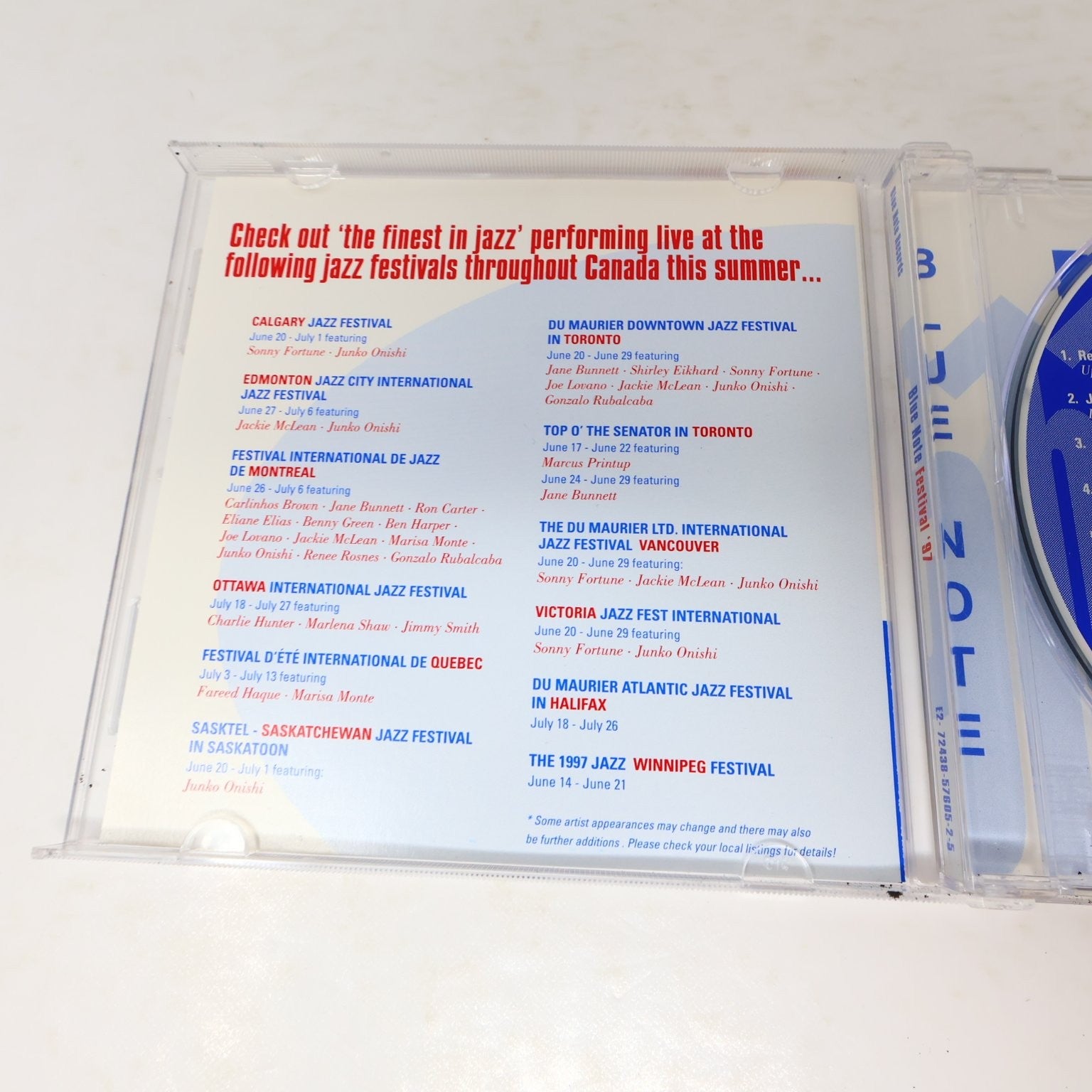 Blue Note Festival '97 CD Jazz Compilation EMI Canada Jane Bunnet/Joe Lovano