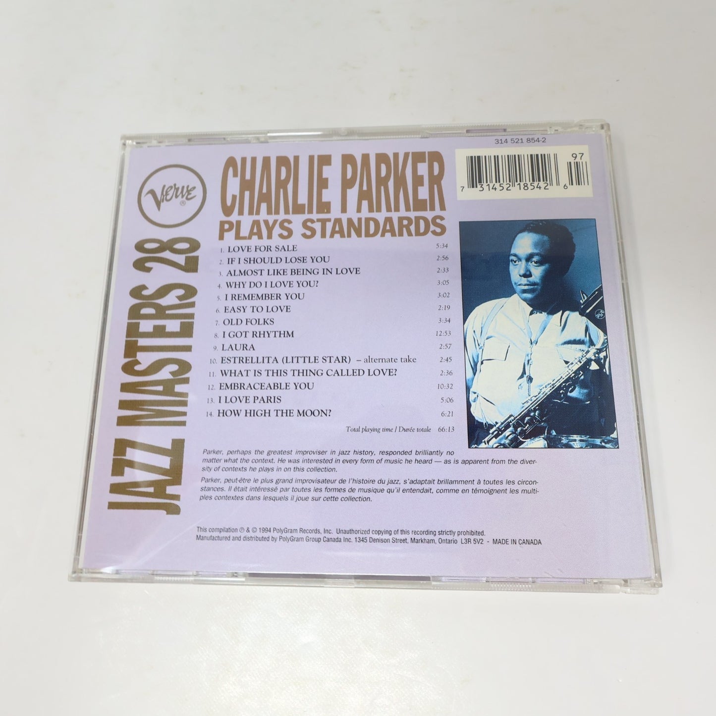 Charlie Parker 2 CDs Lot Plays the Blues/Plays Standards Jazz Bop 1992 1994 90s