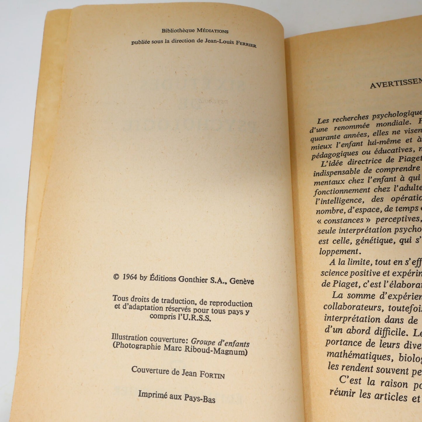 Jean Piaget Lot 2 Livres Psychologie de l'Intelligence/Six Études de Psychologie