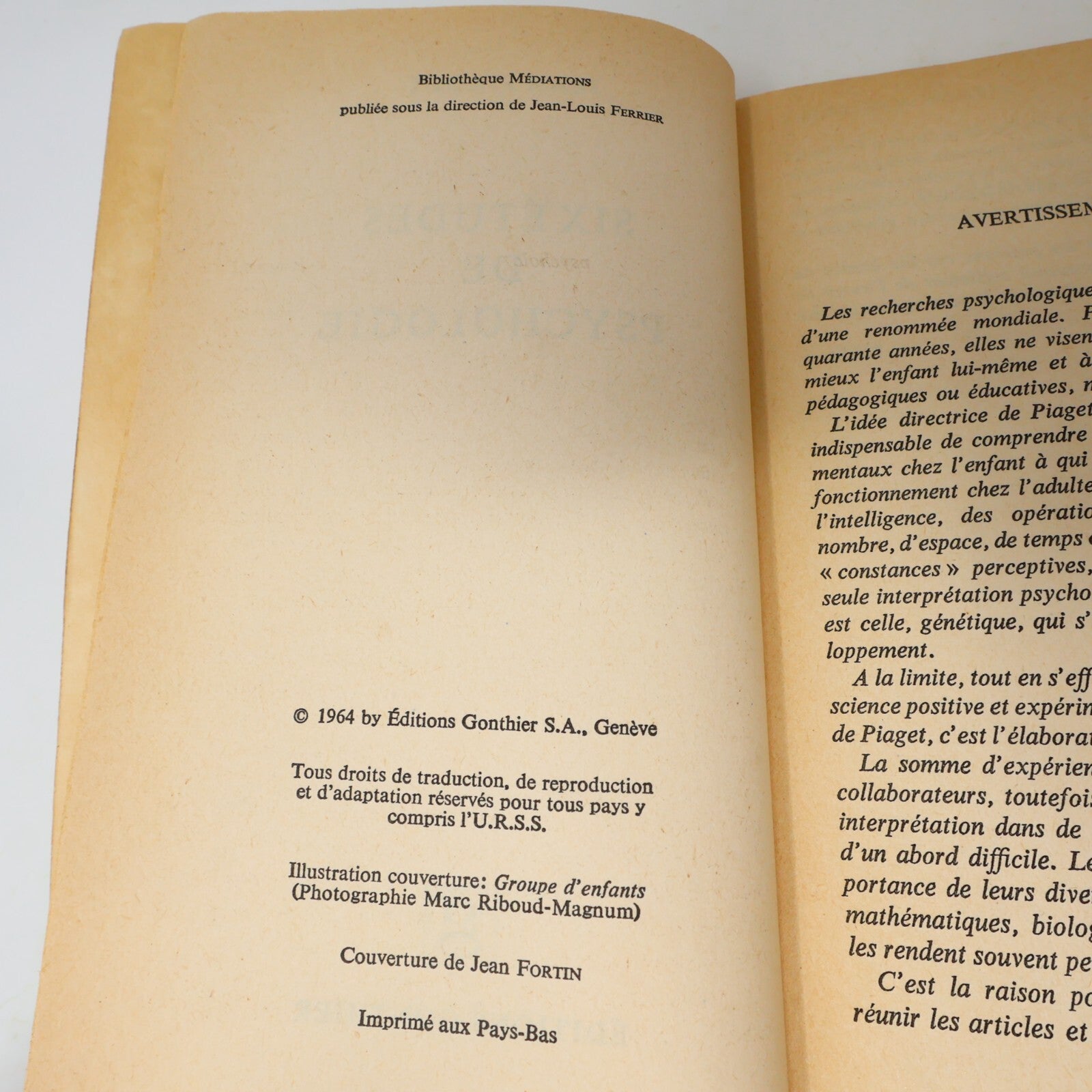 Jean Piaget Lot 2 Livres Psychologie de l'Intelligence/Six Études de Psychologie