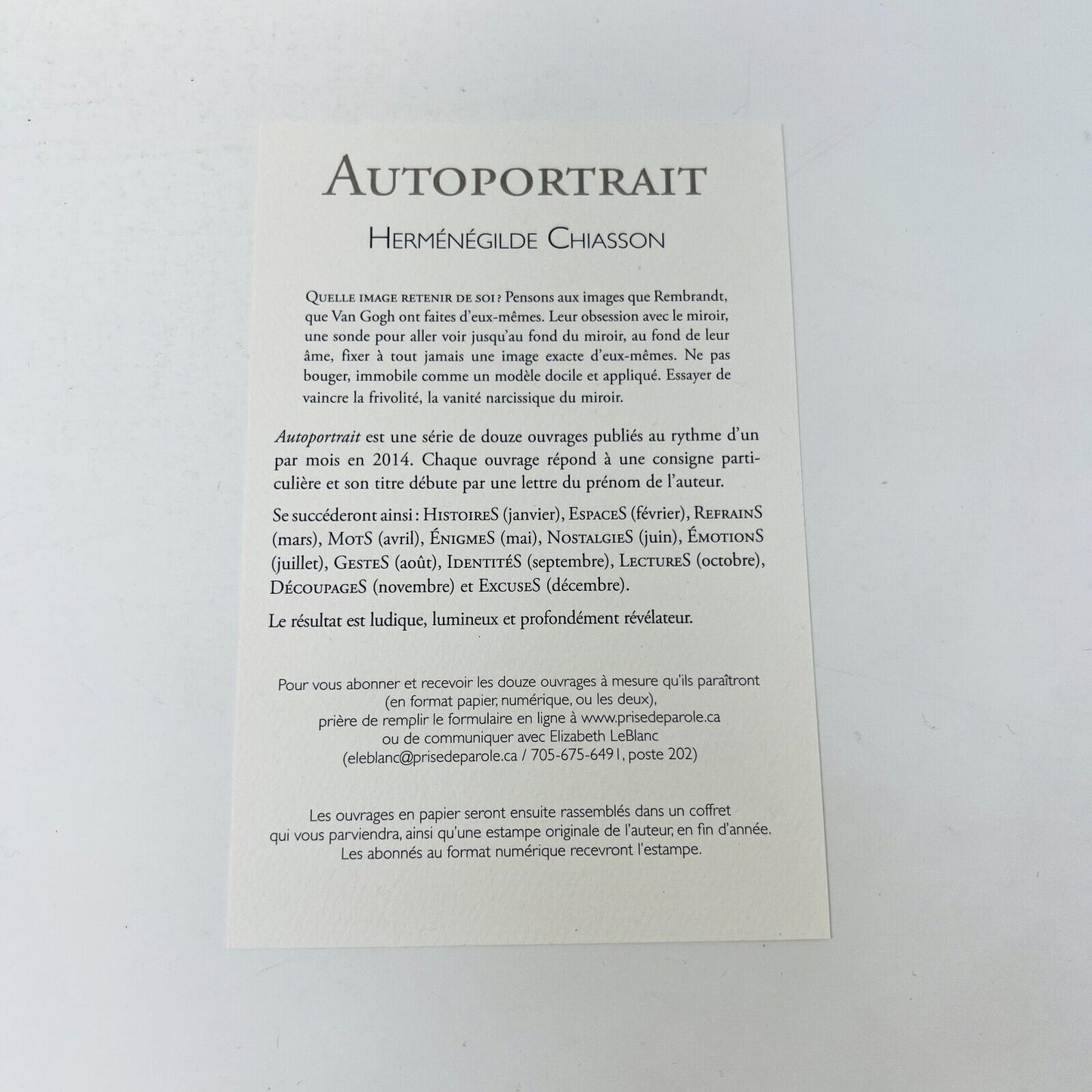 2014 Coffret Autoportrait de Herménégilde Chiasson 12 Livres & Estampe Numérotée