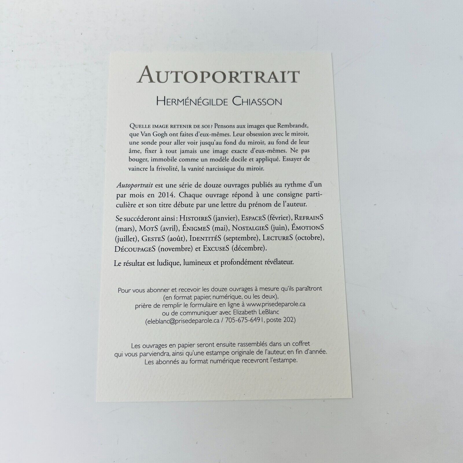 2014 Coffret Autoportrait de Herménégilde Chiasson 12 Livres & Estampe Numérotée