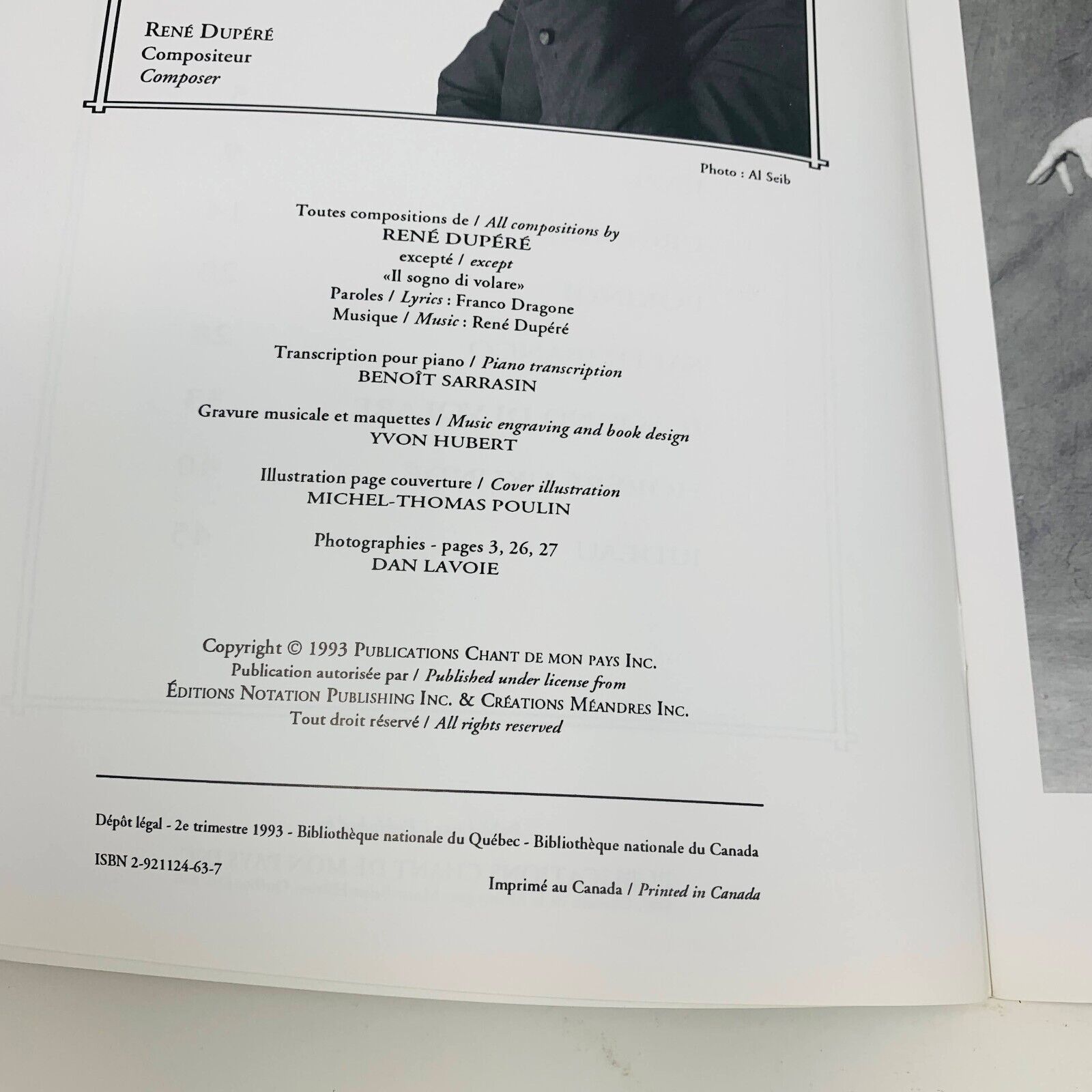1993 Saltimbanco Cirque du Soleil Songbook Show Music René Dupéré Piano Vocal