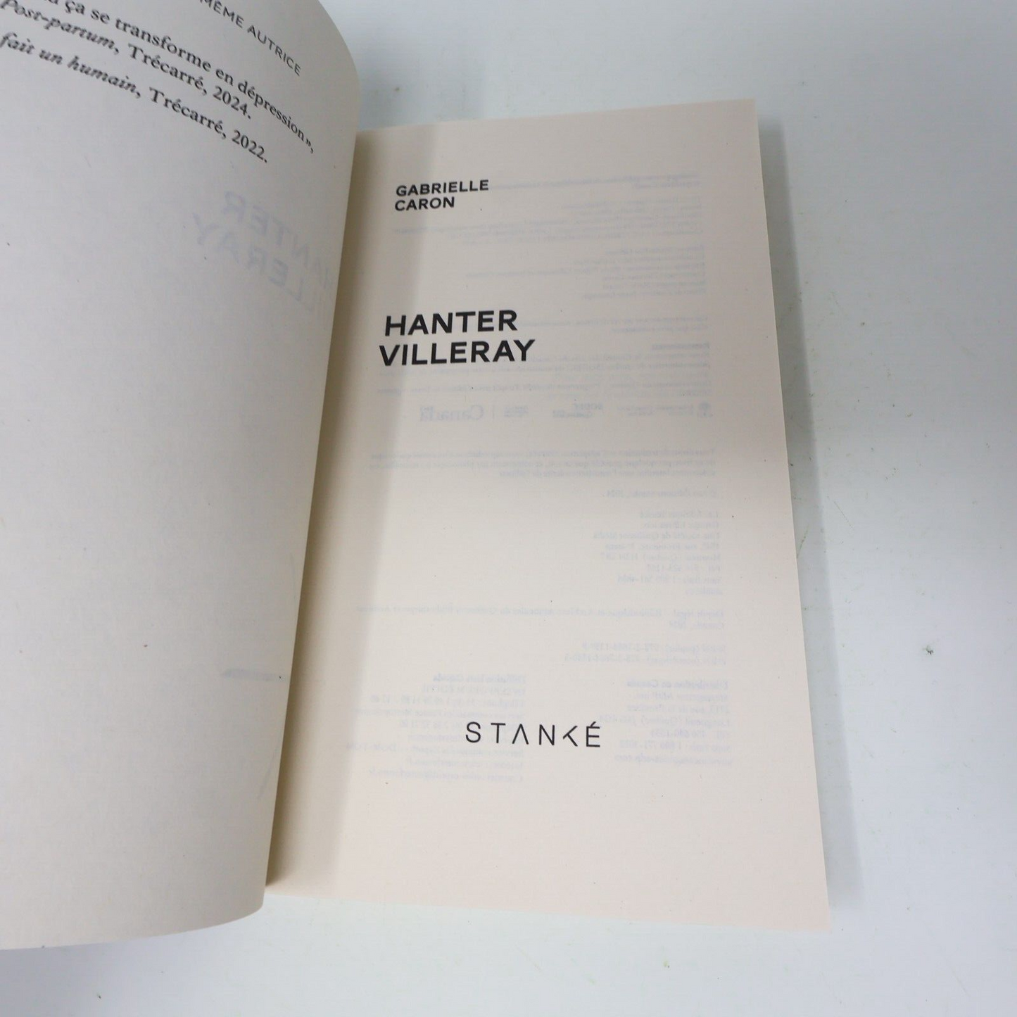 2024 Hanter Villeray Gabrielle Caron Fantôme Littérature Québécoise Roman Stanké