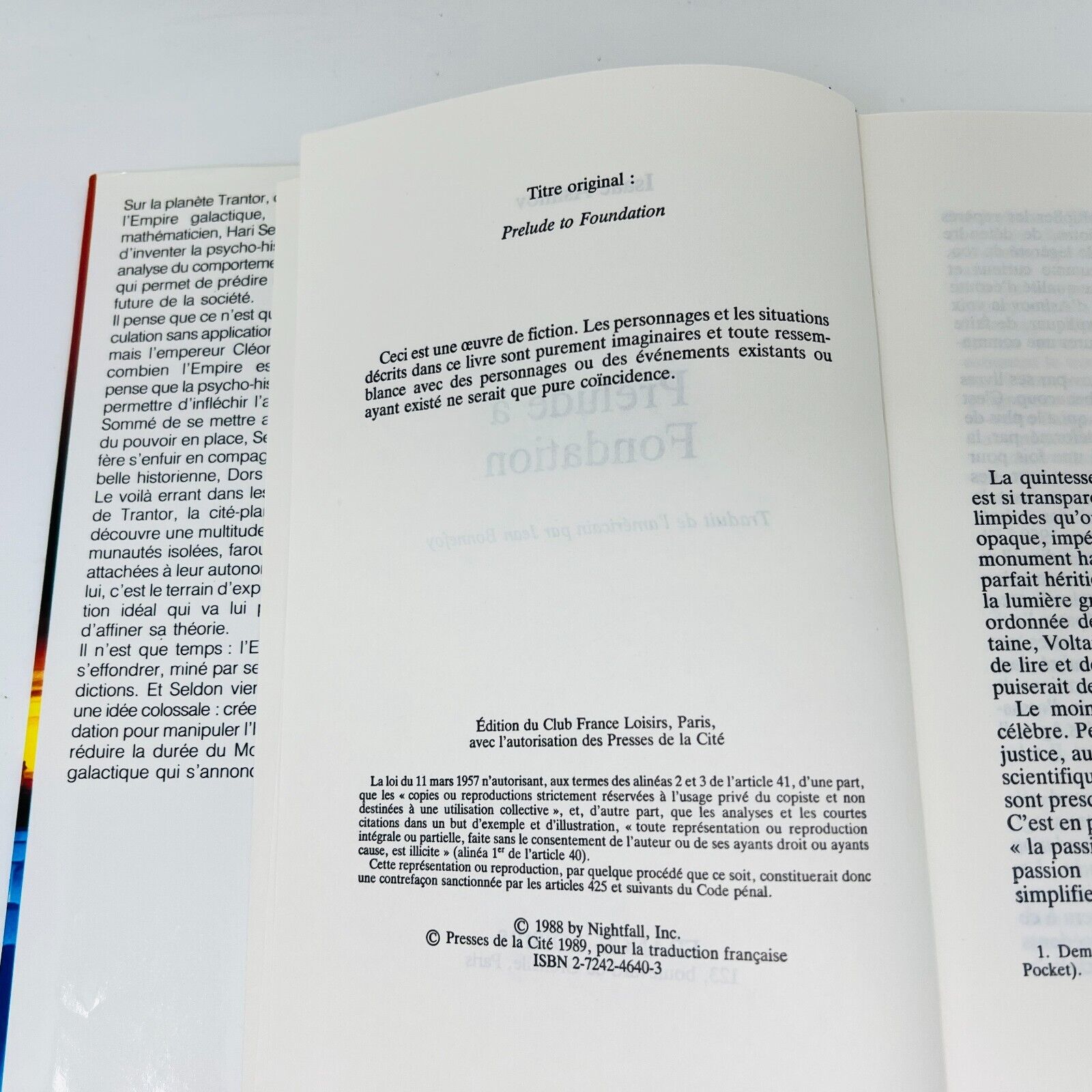 1989 Prélude à Fondation de Isaac Asimov Club France Loisirs Sci-fi Français HC
