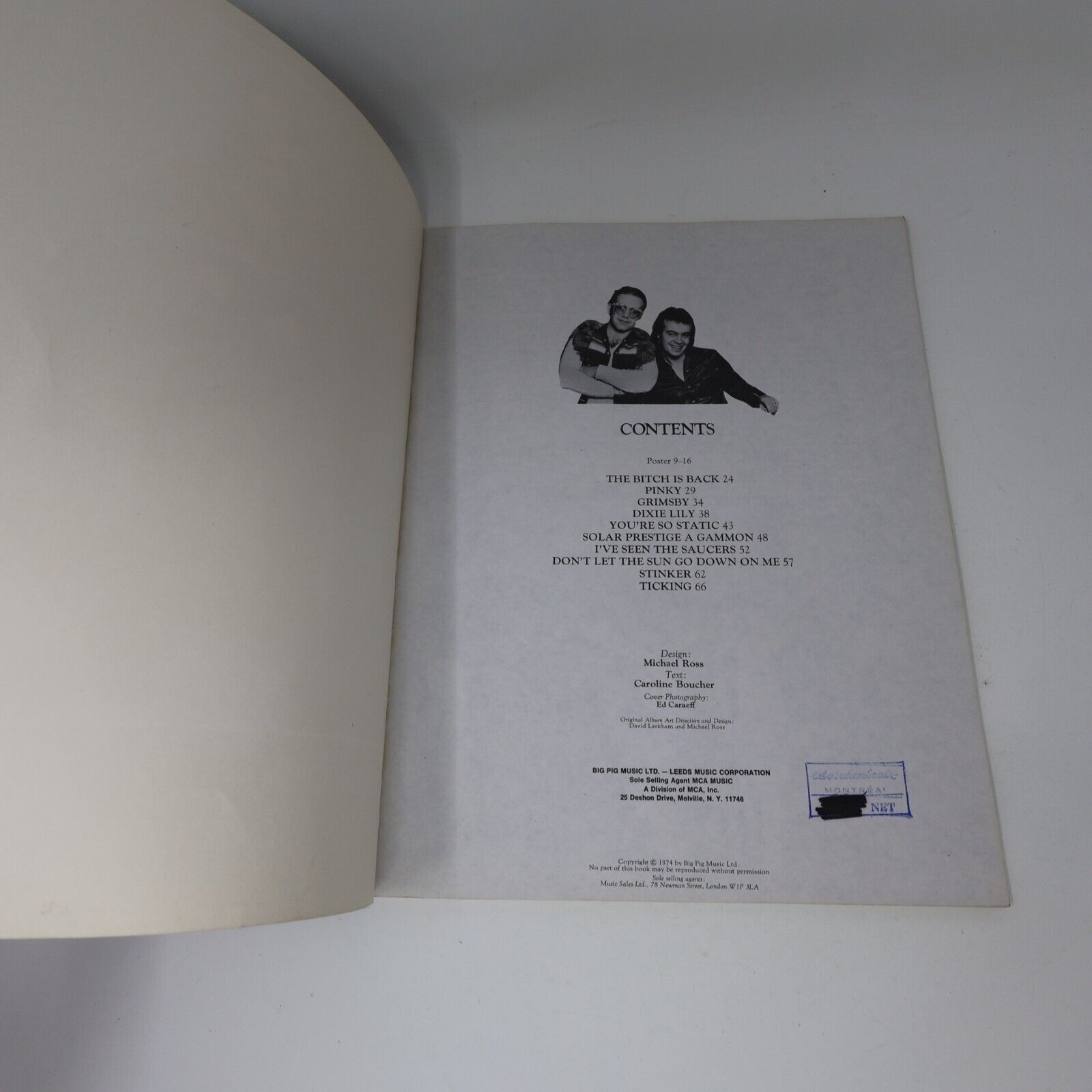 1974 Caribou Songbook Elton John/Bernie Taupin Paperback PB Big Pig Music 70s