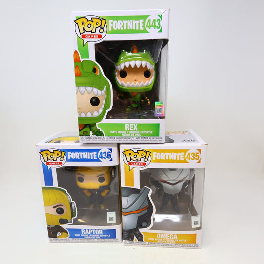 Fortnite 3 Funko Pop! Figure Lot Raptor/Rex/Omega 435 436 443 Damaged Boxes