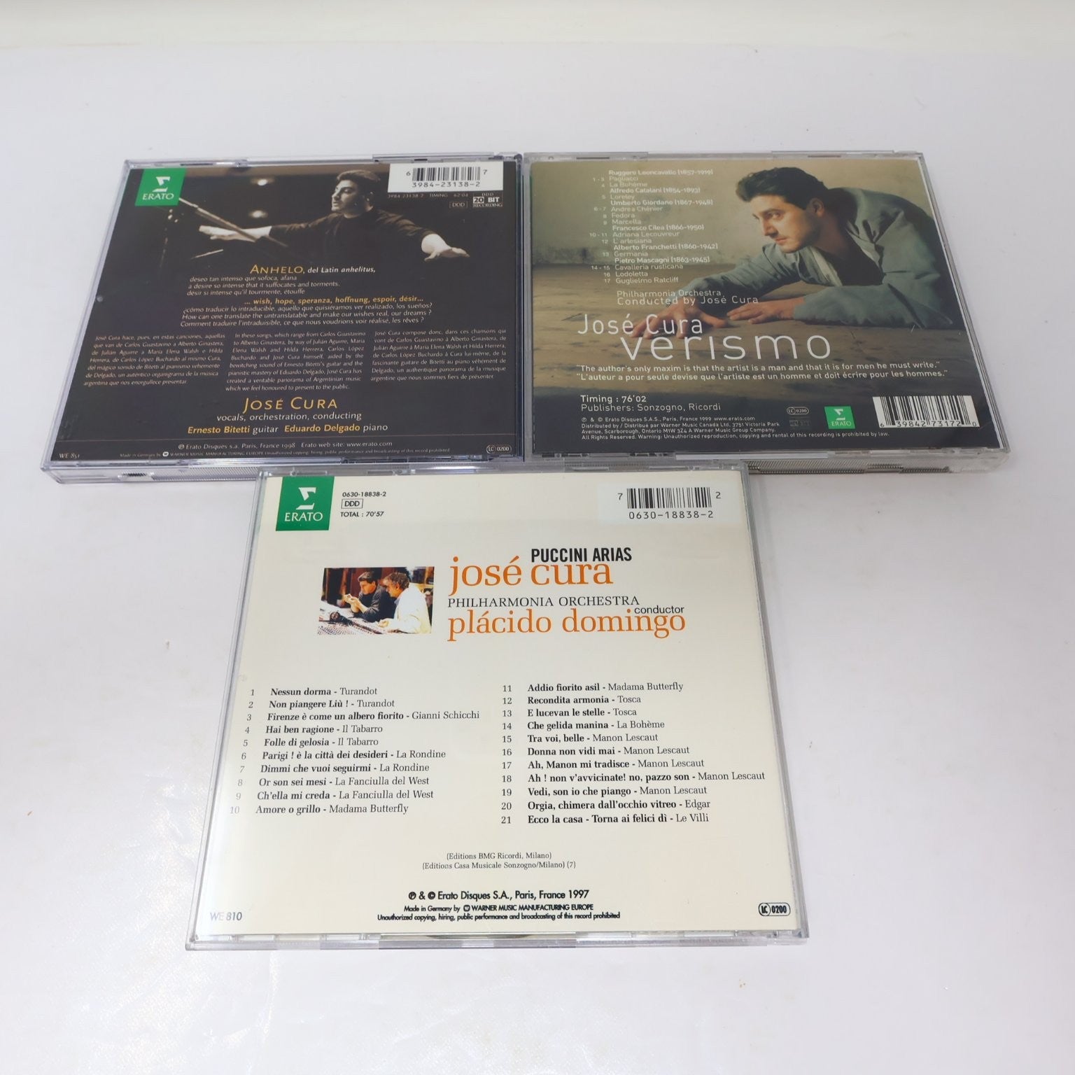 José Cura 3 CD Lot Anhelo/Verismo/Puccini Arias Classical Erato Philarmonia