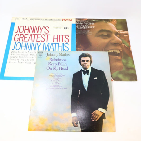 3x Johnny Mathis Raindrops Keep Fallin'/Greatest Hits/Romeo Juliet LP Record Lot