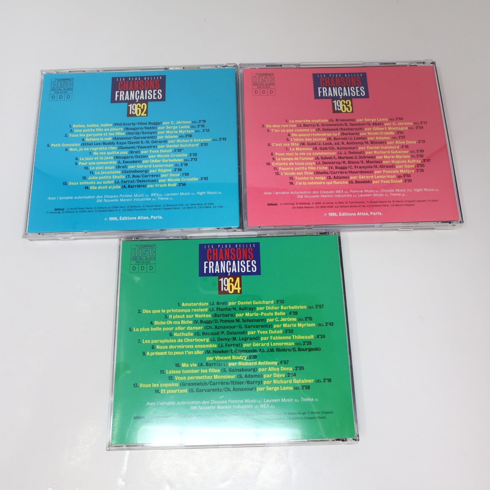Les Plus Belles Chansons Françaises 1962-1963-1964 Lot 3 CD Lama/Adamo/Duteil