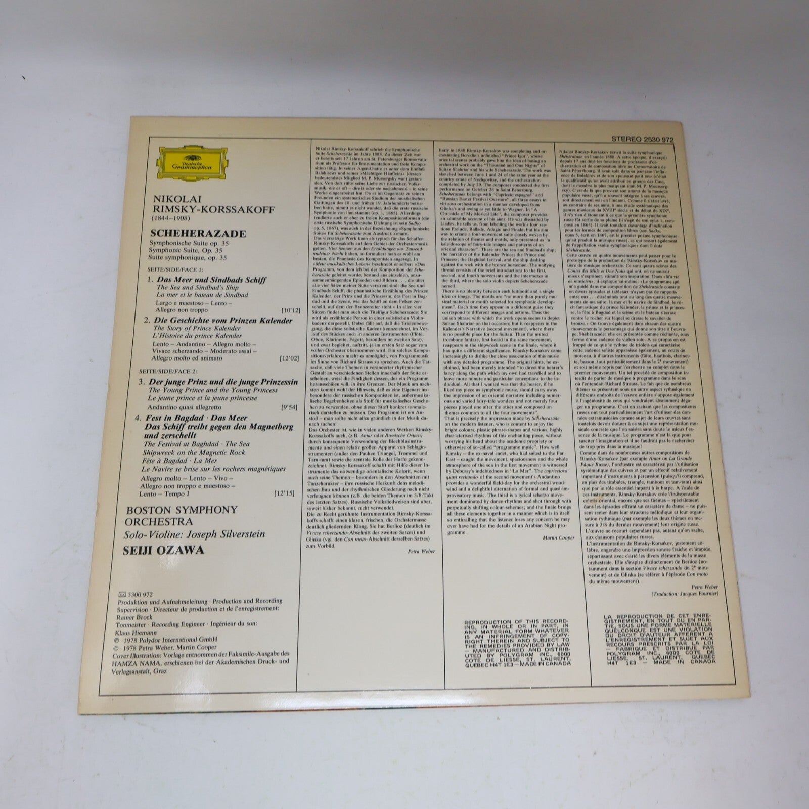 Nikolai Rimsky-Korsakoff Scheherazade Seiji Ozawa Boston LP Record 25390 972